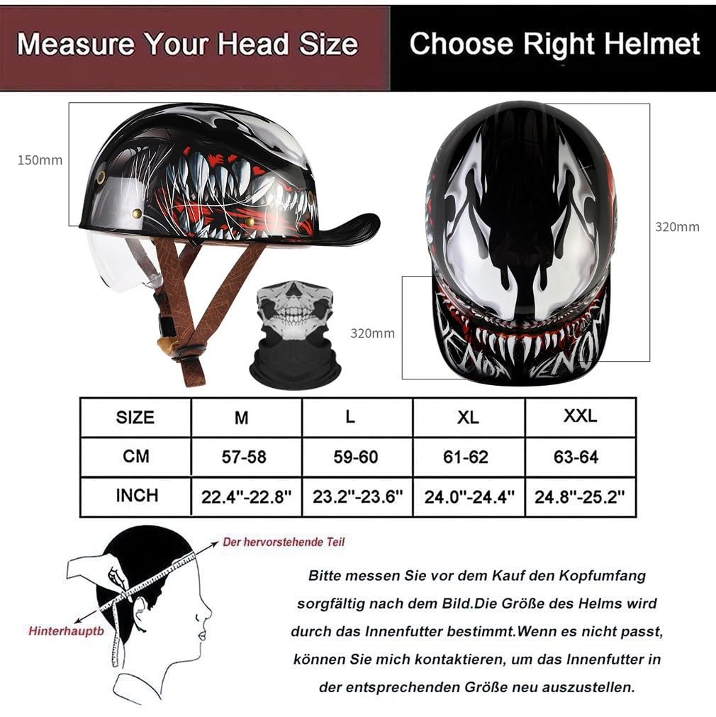 Motorrad Halbhelm Halbschalenhelm Baseballmütze-Helm ECE-Zulassung Motorradhelm Baseball Cap Blaue GläSer Mit Farbverlauf Mit Atmungsaktiven Poren Schnellverschluss M-2XL 57-64CM