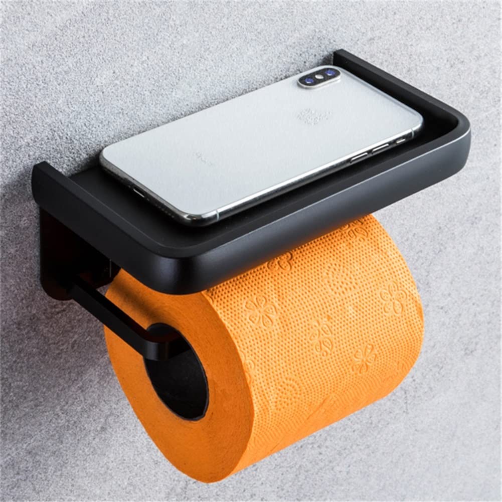 HLTYGWX Półki łazienkowe Uchwyt na papier toaletowy montowany na ścianie, aluminiowy matowy czarny uchwyt na papier toaletowy, uchwyt na papier kuchenny, uchwyt na papier toaletowy (czarny)