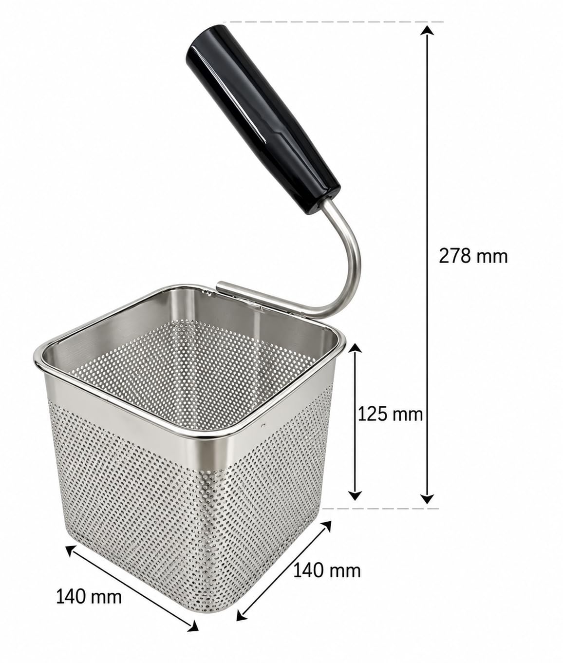 FBR0236 – Korb Made in Italy Professioneller Pastakocher 1/6 Einportion 140 x 140 x 125 H mm (Achtung überprüfen Sie die Maße) aus Edelstahl AISI 304, Kochkorb für Pasta, Edelstahl, eine Portion