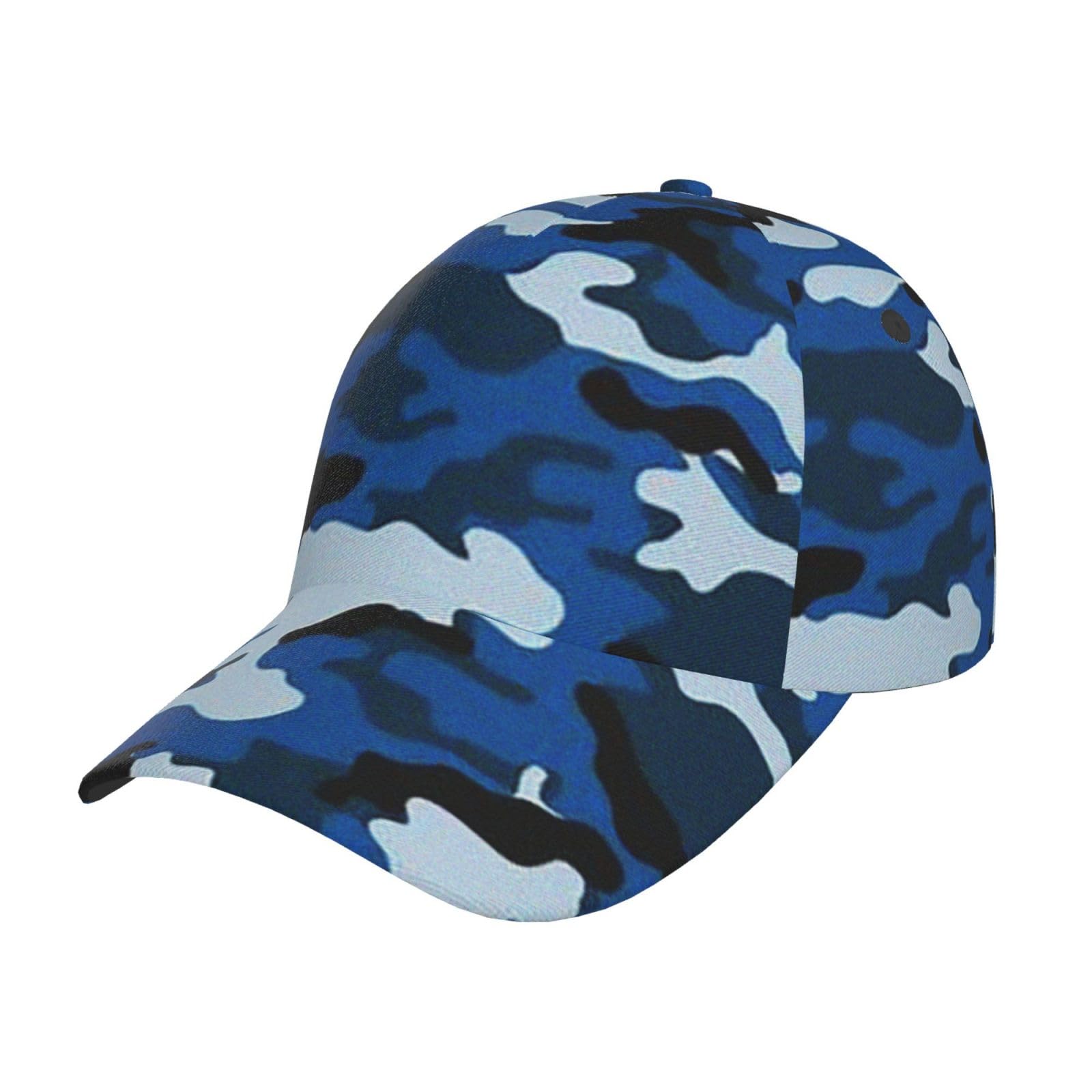 HYSDPUZK Blue Camo Print Tylish Curved-Brim Baseball Cap - Full Print Polyester Hat for All Seasons and Genders
