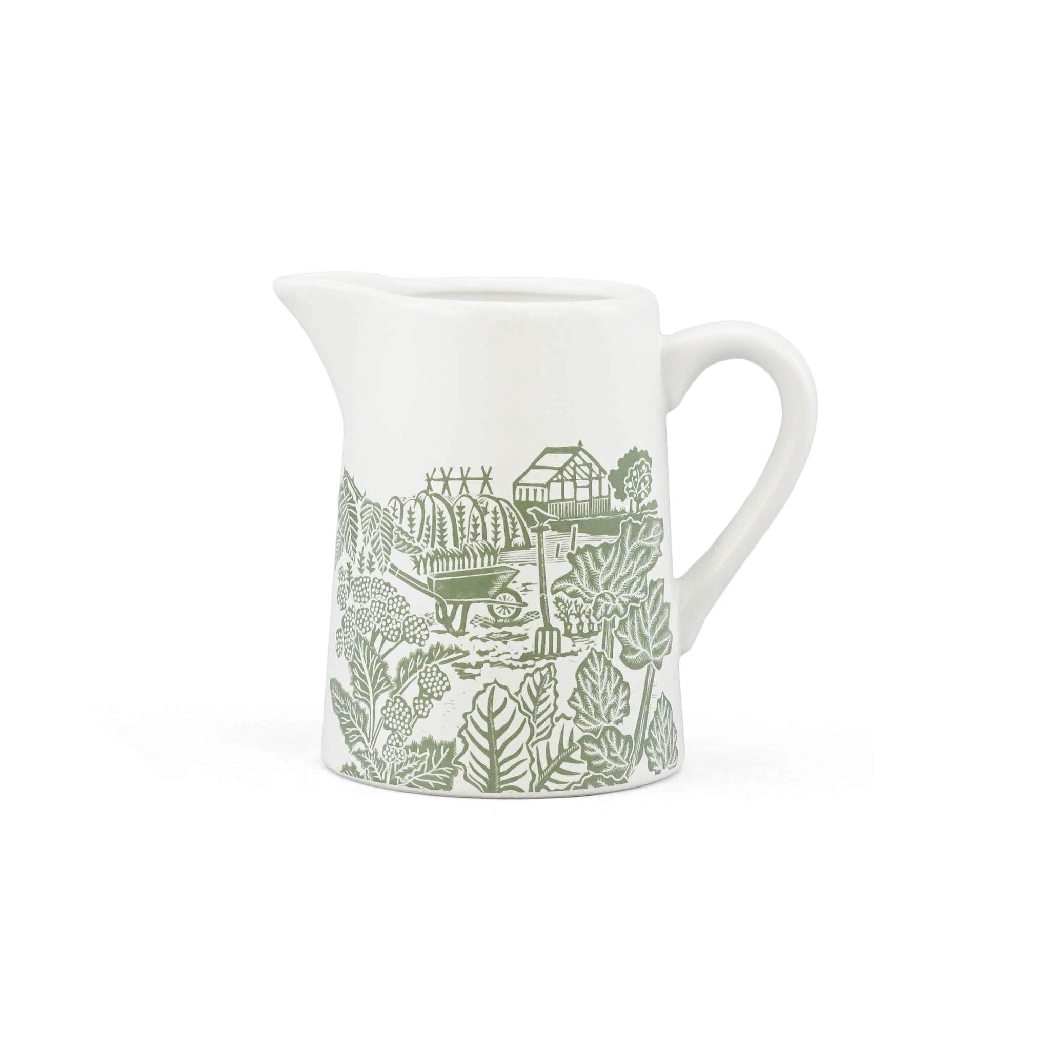Half Moon Bay in The Allotment - Country Garden - by Kate Heiss Green/White 16 Ounce (500ml) Ceramic Stoneware Jug Pitcher