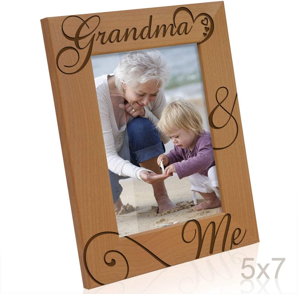 KATE POSH Grandma and Me Engraved Natural Wood Picture Frame, I Love You Grandma, Grandparent's Day, Best Grandma Ever, Grandmother Gifts, Grandma & Me, Mother's Day (5x7-Vertical)