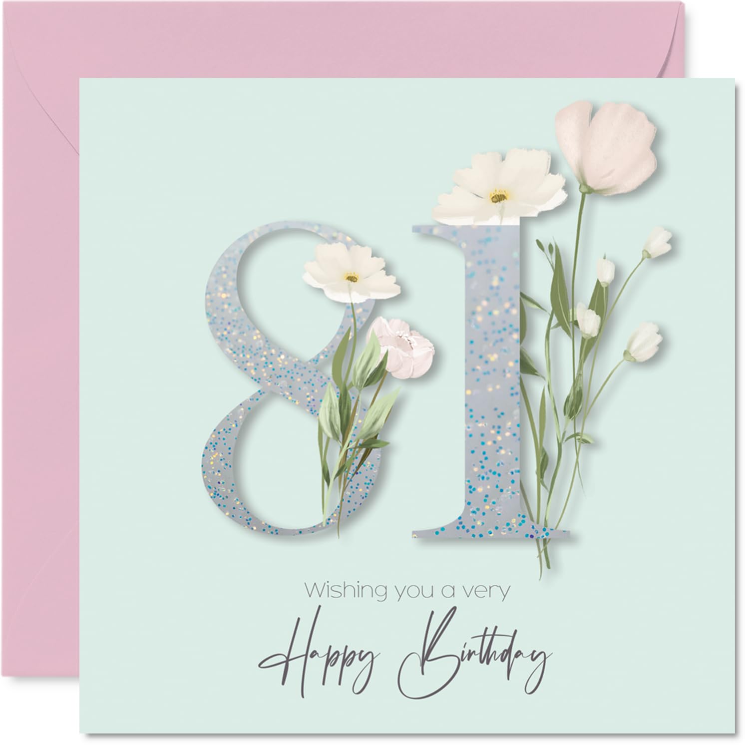 81st Birthday Cards for Women - Fancy Floral Flowers - Happy Birthday Card for 81 Year Old Woman Nanny Granny Grandma Auntie, 145mm Bday Greeting Cards
