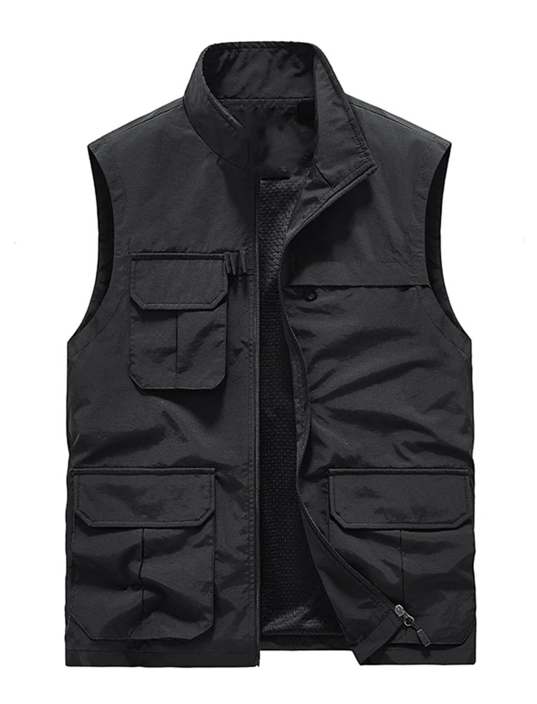 Gilet da uomo con colletto alla coreana, senza maniche, leggero, da viaggio, da caccia, con tasche multiple