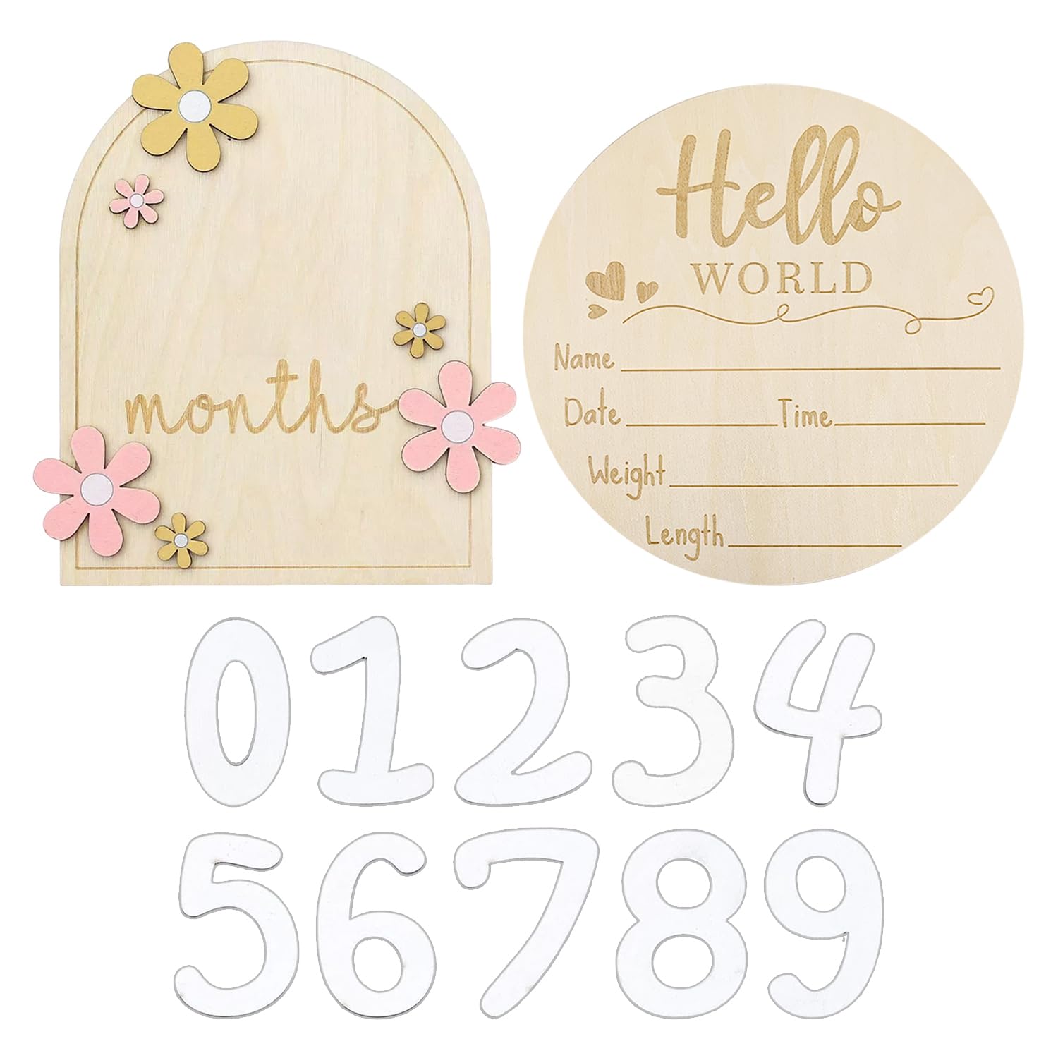 TYGFRT 1 Set Of Baby Month Card And 1 Piece Of Information Card, Baby Party Decoration, Cute Flower Decoration, Wooden Shooting Props, Baby Growth Record Card.