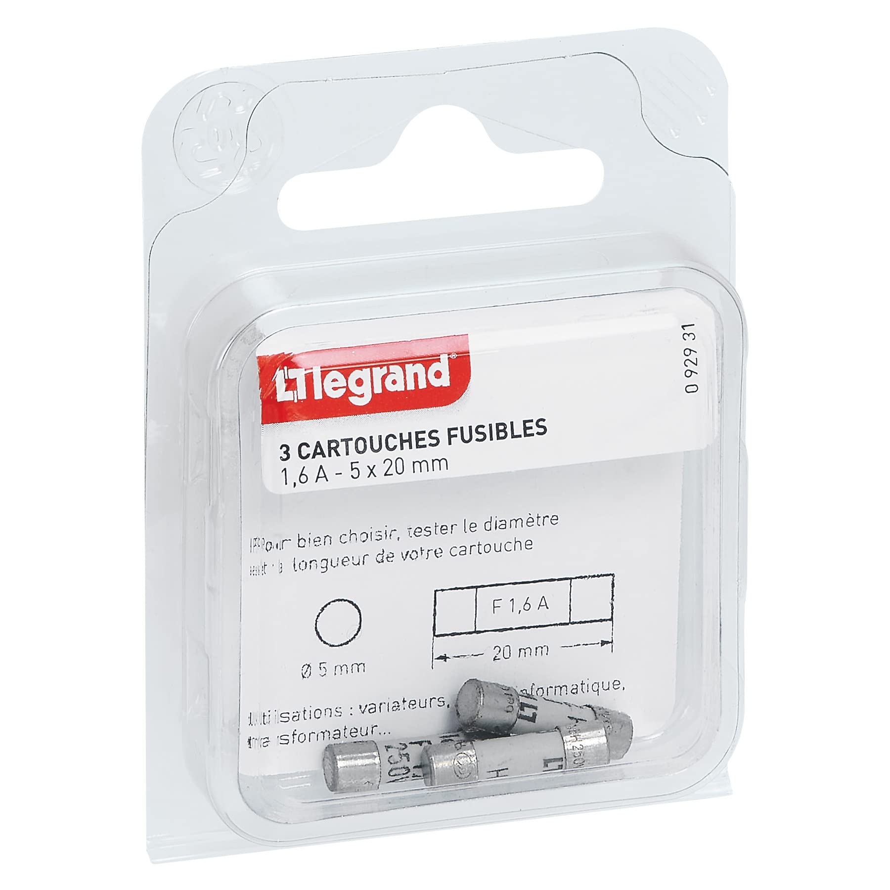Legrand - Cartouches fusibles pour appareils électroniques - 5x20mm - 1,6A