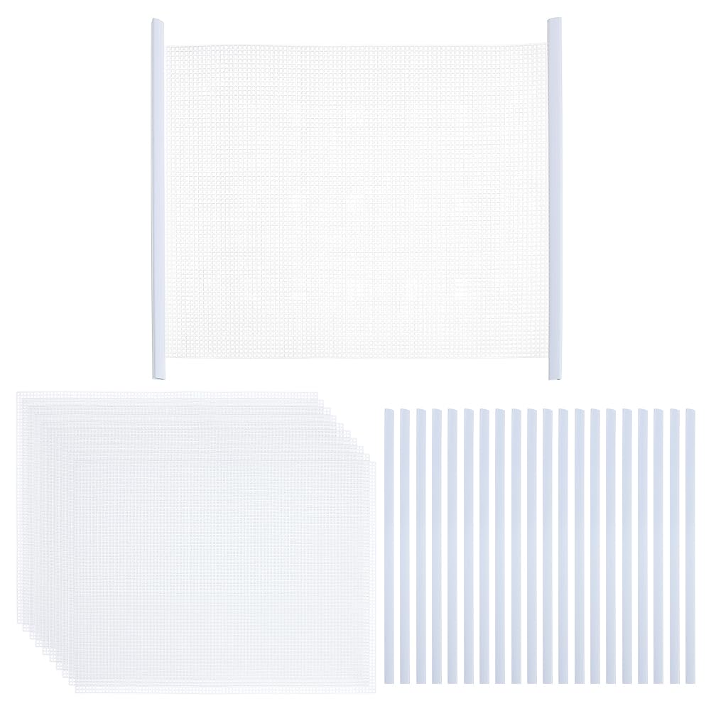 BENECREAT 10Pcs Plastic Mesh Canvas Sheets, Aquarium Fish Tank Divider, With 30 Pcs Binding Bars, Plastic Mesh Sheet for Acrylic Yarn Crafting Embroidery Knit Crochet Make Dividers