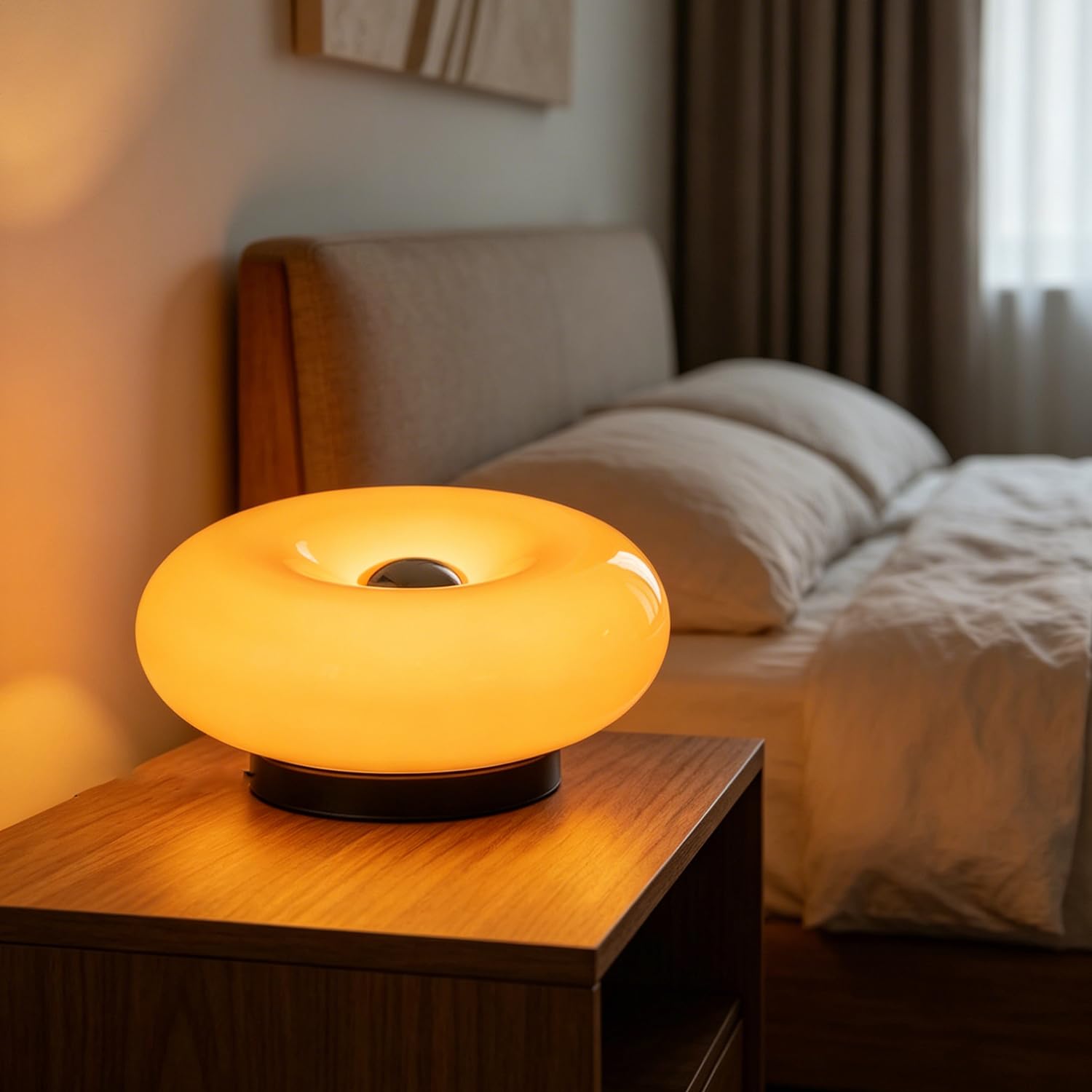 Small LED Donut Table Lamp Modern Designer Lamp with Ambient Lighting 3 Colour Temperatures Rechargeable Battery USB-Rechargeable Touch-Dimmable Cordless Bedside Lamp Glass Lampshade 1800mAh,Orange