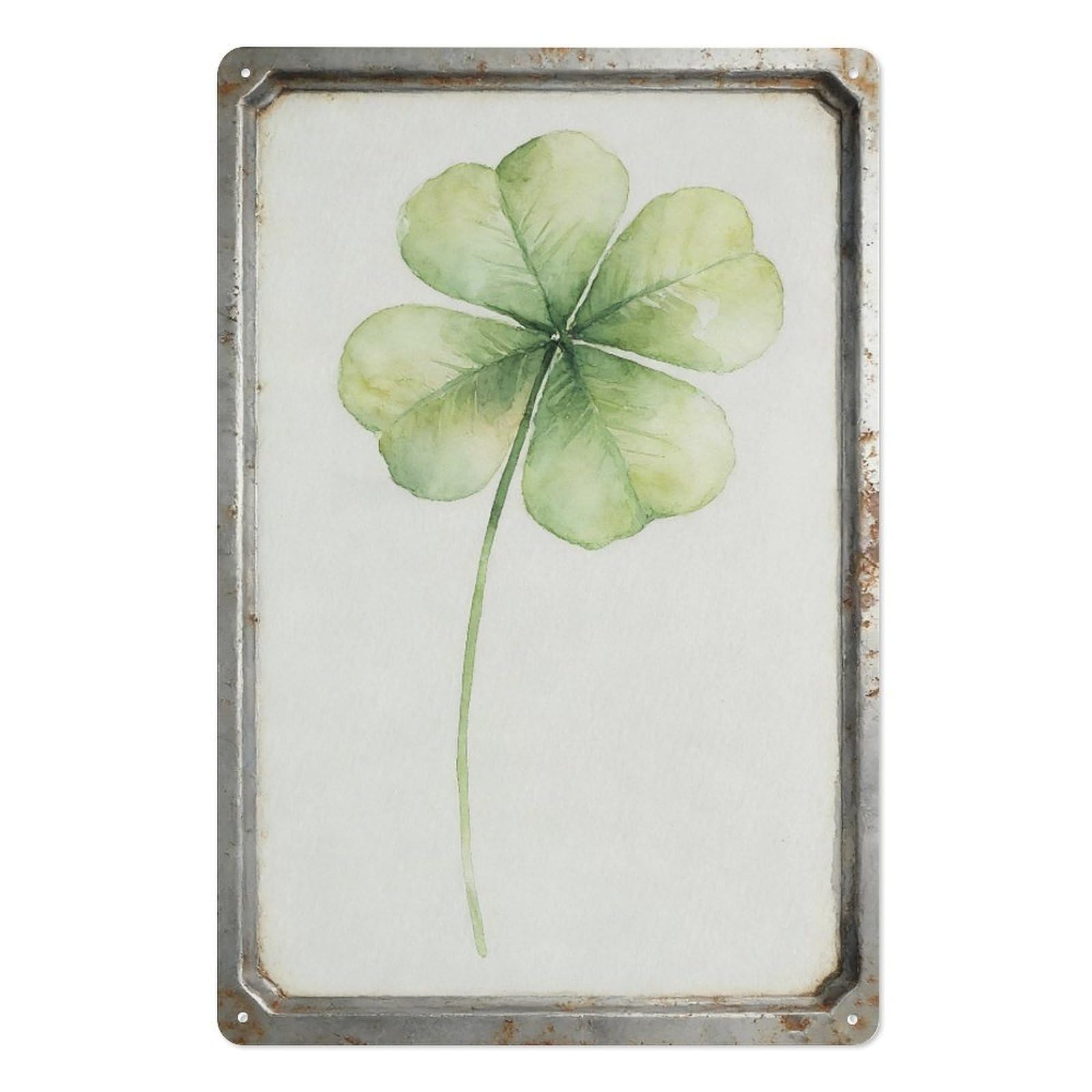 peiyeety Watercolor Four Leaf Clover Metal Tin Sign 8x12 Inch, Vintage Botanical St Patrick’s Day Wall Decor Plaque, Rustic Irish Wall Art for Home Cafe Office