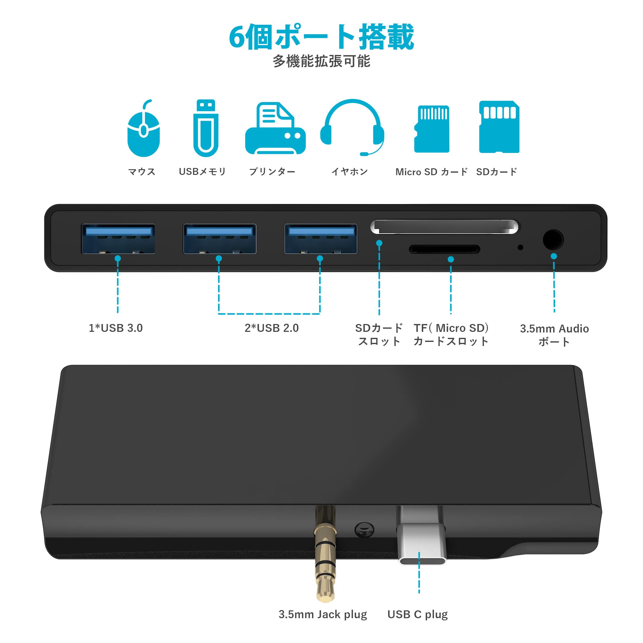 Amazon | Microsoft Surface Go/Go2/Go3 専用 USB 3.0 ハブ サーフェス 