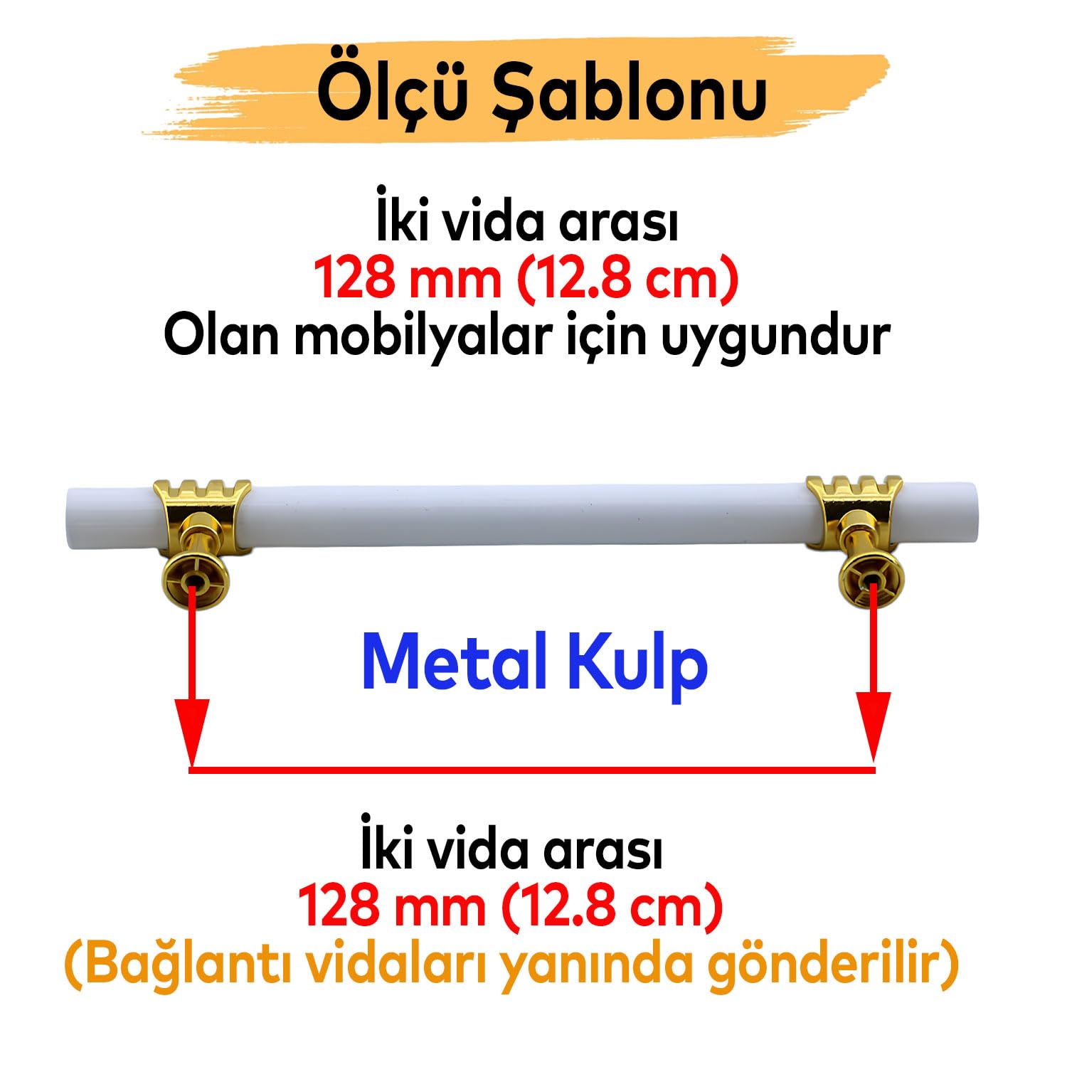 Eylül Mobilya Mutfak Dolabı Çekmece Dolap Kulpları Kapak Kulpu Kulbu Beyaz Altın 128 mm Metal Kulp