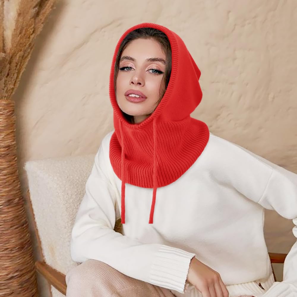 DRESHOW Sombreros de Invierno para Las Mujeres Pasamontañas de Punto Beanie Skull Cap Con Cordón Cálido Sombrero con Capucha Bufanda