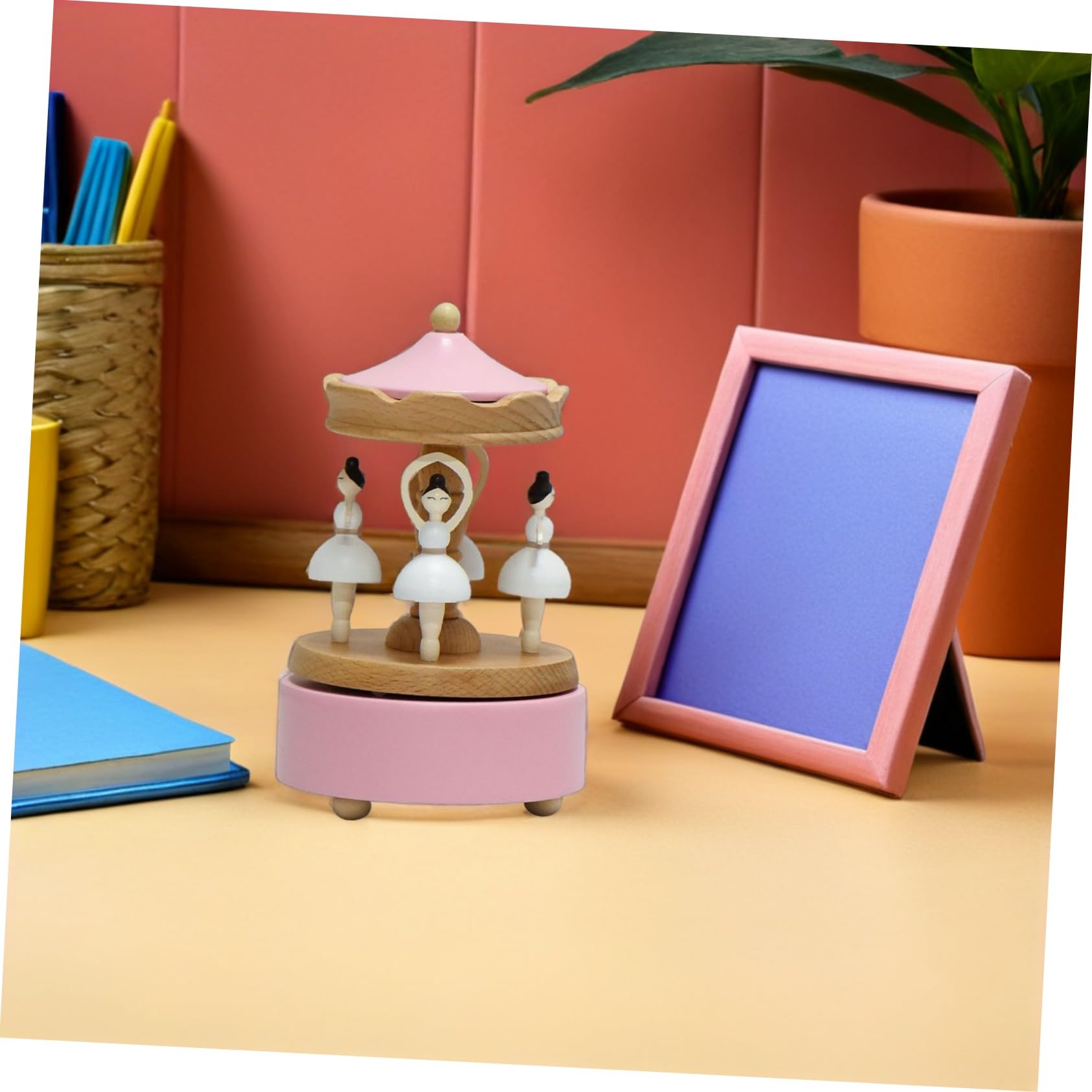 IMIKEYA Caja Musical de Bailarina Giratoria de Madera, Figurina Rosa