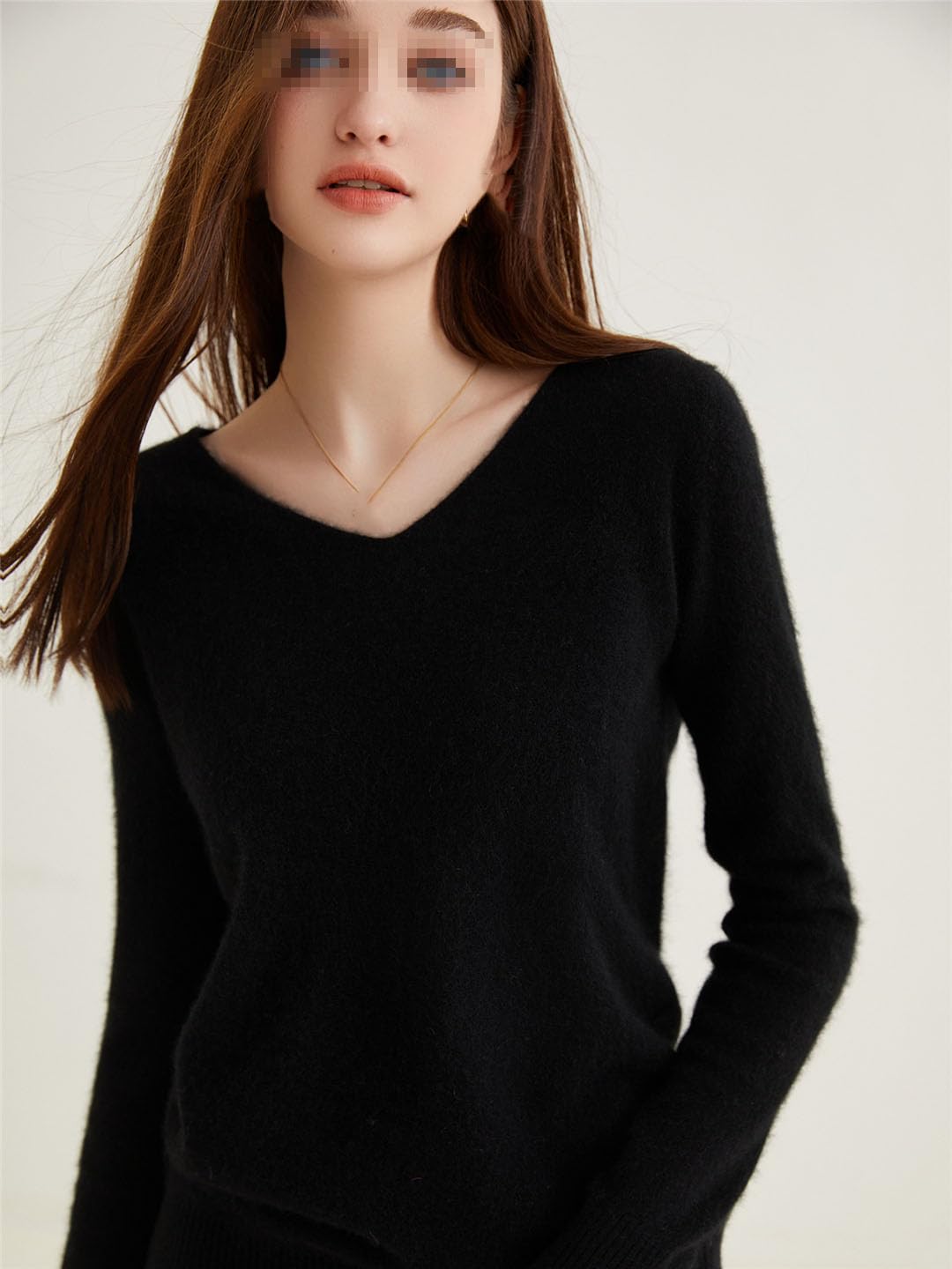 Suéter De Cachemira con Cuello En V para Mujer Jersey Básico De Cachemira Tops De Punto De Manga Larga De Lana