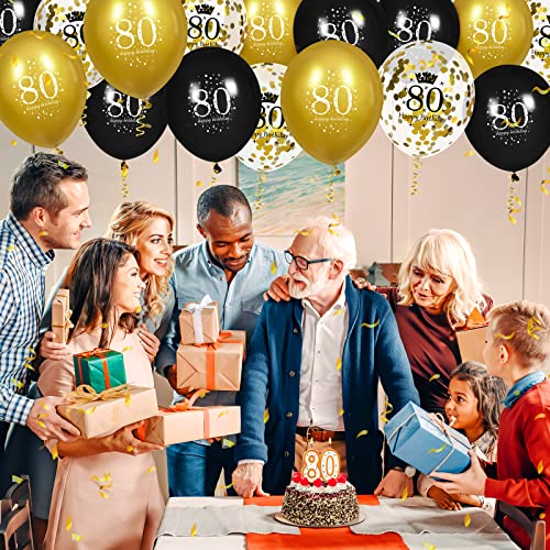Image of 80th Birthday Balloons for Men, 15 Pcs Black Gold Happy 80th Birthday Balloons, Black Gold 80th Birthday Party Decorations Balloons for Men Women 80th Birthday Decor