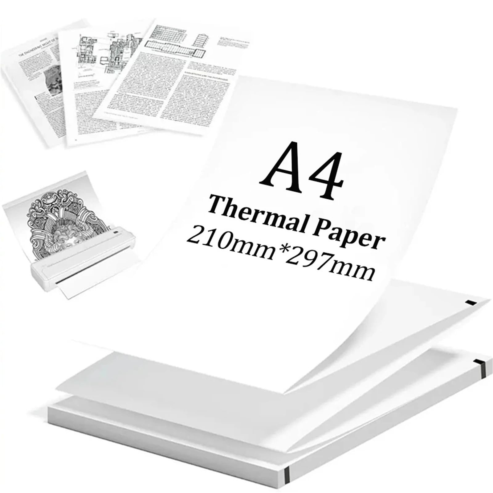 Kopierpapier Druckerpapier A4 A4-Thermopapier, 20/100/200 Blatt, gefaltet und auf Rolle, schnell trocknend, for Dokumente, Prüfungsunterlagen, Büro, Heimdruck(200 Sheets)