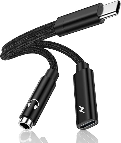 Adaptador de auriculares Samsung Galaxy S23, USB C 2 en 1 a conector de audio auxiliar de 0.138 in con cable de carga rápida de 60 W para Galaxy S24