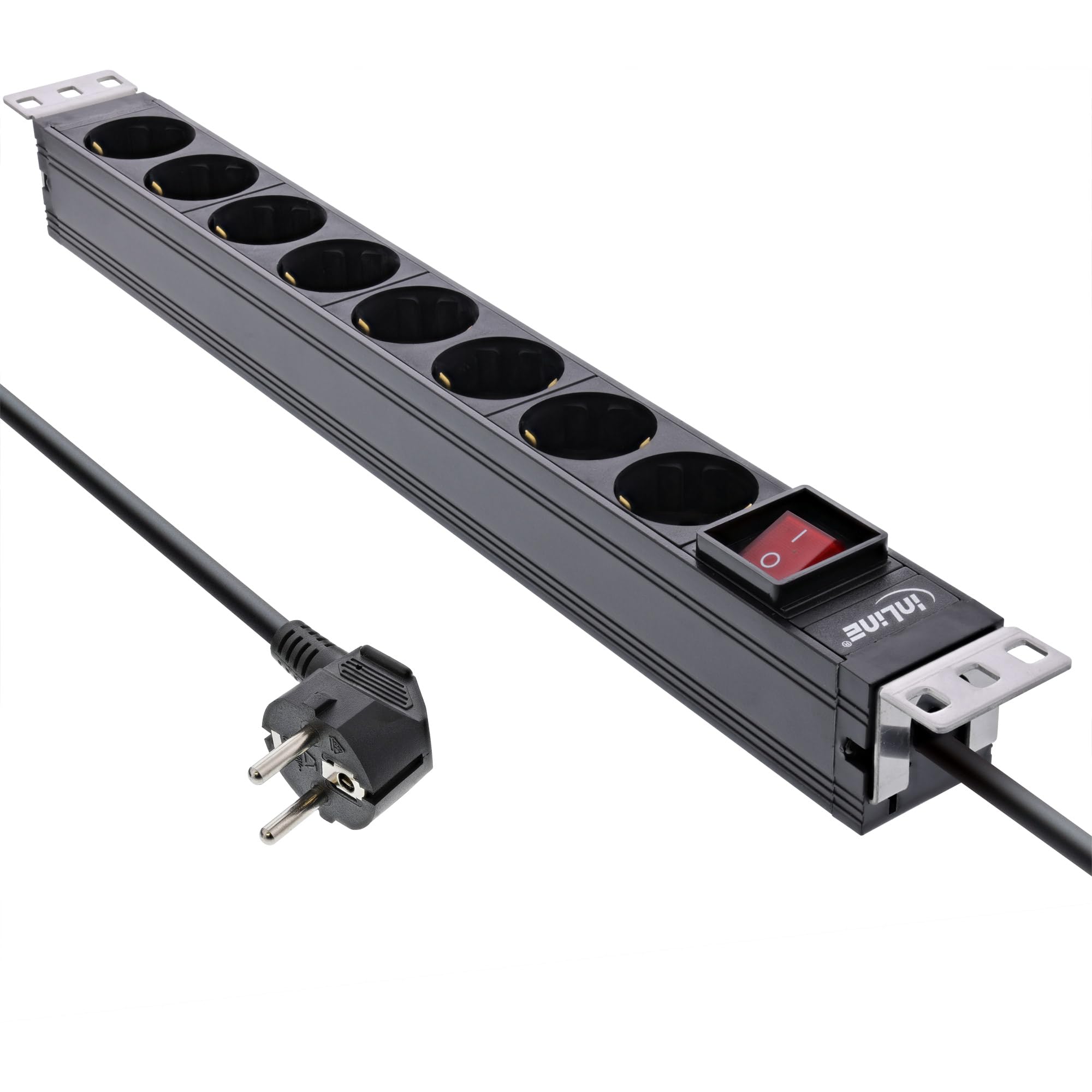 InLine 16412S - Ciabatta elettrica da 19", con contatto di protezione, con interruttore, 2 m, colore: Nero
