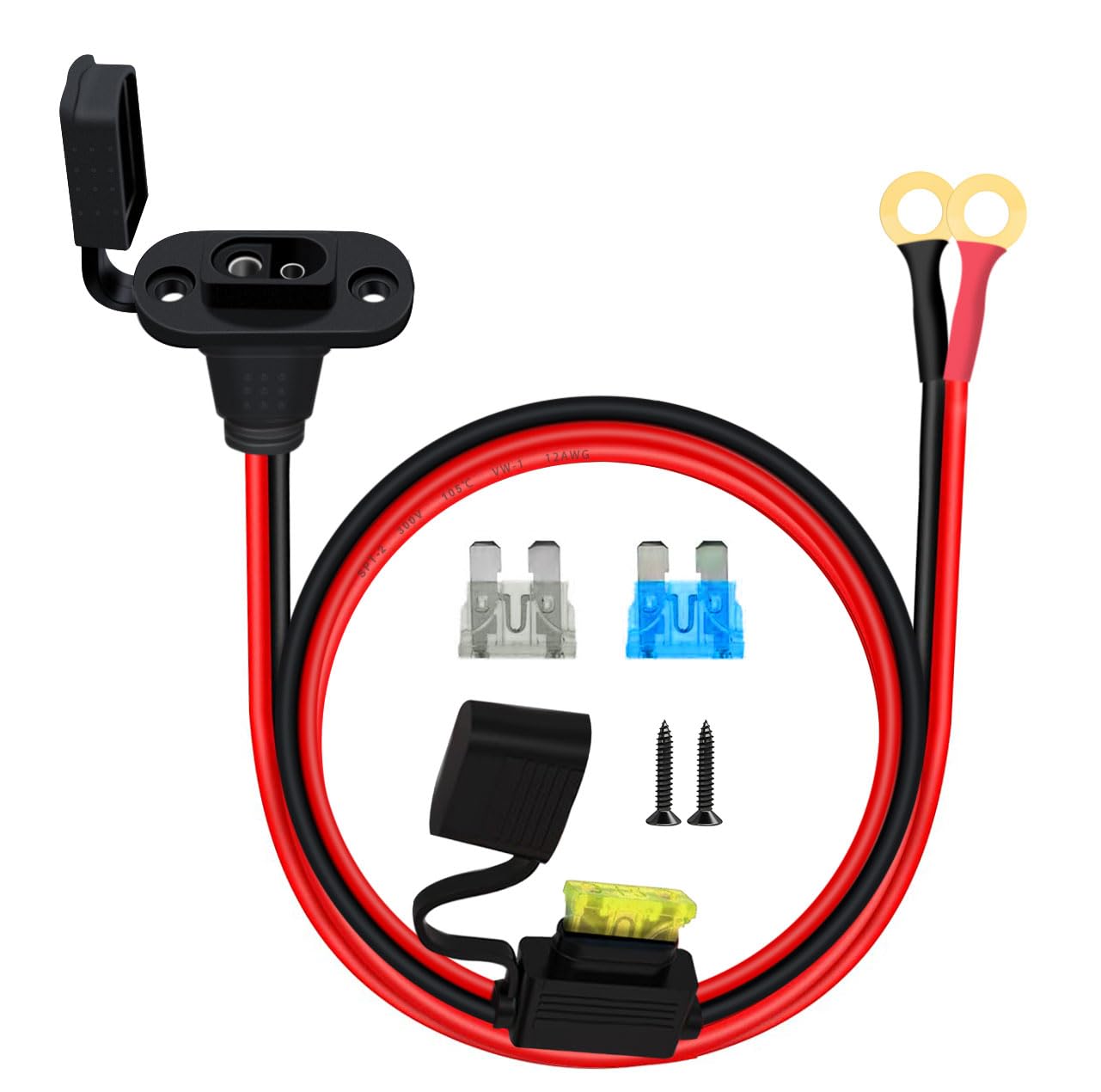 Gniazdo SAE z panelem instalacyjnym 12 V 24 V Port ściany bocznej SAE 25A 12AWG Kabel SAE do baterii z bezpiecznikiem i wodoodpornymi osłonami, do motocykli, samochodów (1 m)