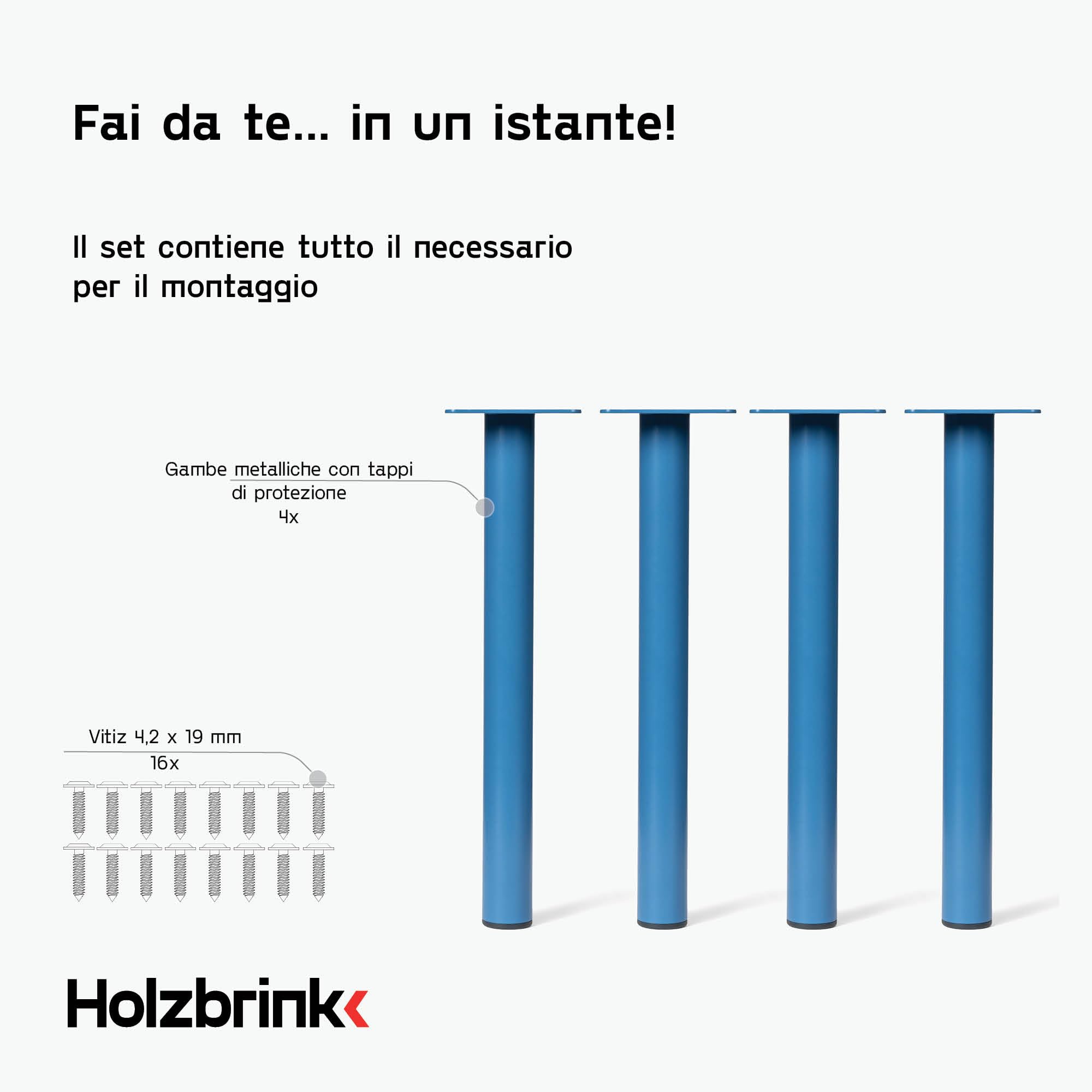 HOLZBRINK Gambe per tavolo 72 cm in metallo avorio Ø42,4 mm (Set di 4) – Gambe per scrivania, consolle e tavolo da pranzo, progetti fai da te – solide, verniciati a polvere – Modello: HLT-14C