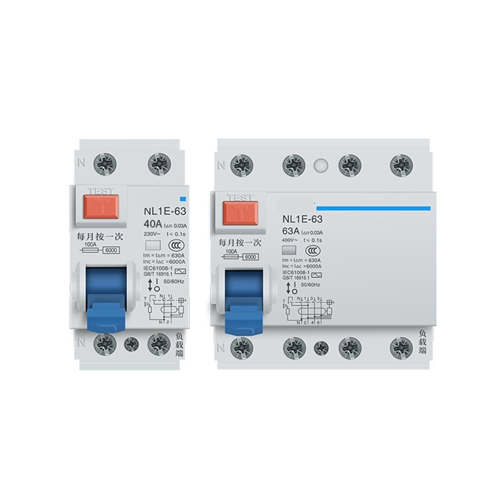 Disjoncteur de fuite NL1E-63 3P+N 40A différentiel pour tableau triphasé