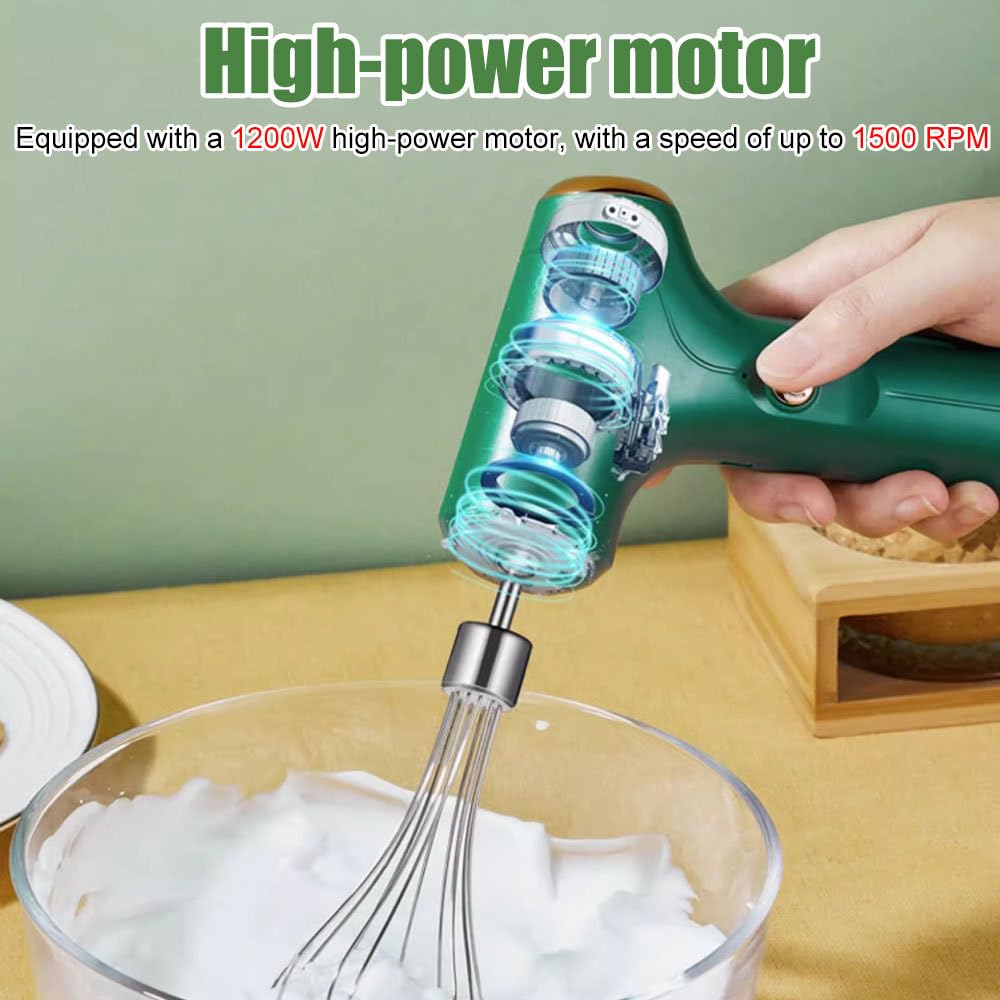 Sbattitore Elettrico, Frusta Elettrica Senza Fili Staccabili con 3 Modalità di Velocità e Motore Potente da 1200 W, Fruste Ricaricabili USB per Uova, Crema di Frullato, Burro