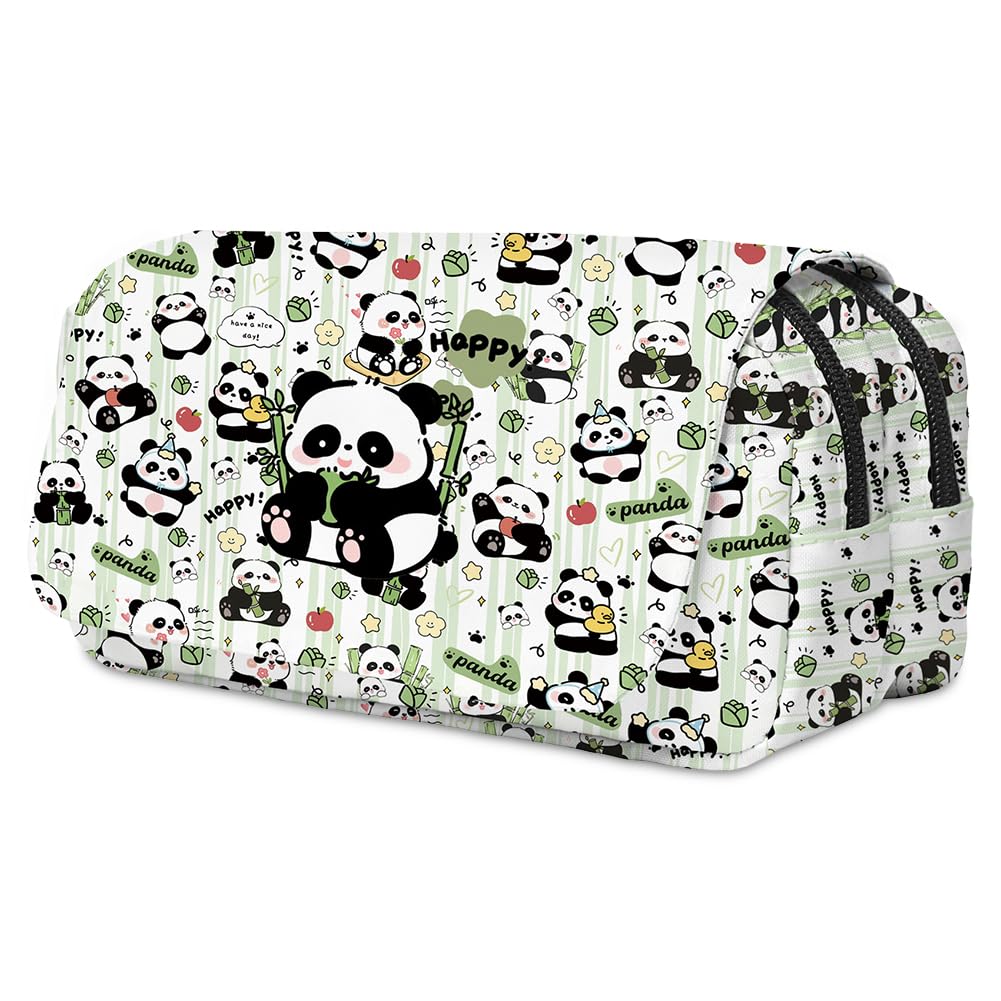 Spiritzohic Panda Pencil Case, PandaPencil Pouch Cartoon Pen Case with Compartments Stationery Organizer Pen Pouch Large Pens Bag Capacity Portable for School Supplies(White)