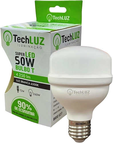 Lâmpada Led 50w Super Bulbo Alta Potência Bivolt Branco Frio- Techluz