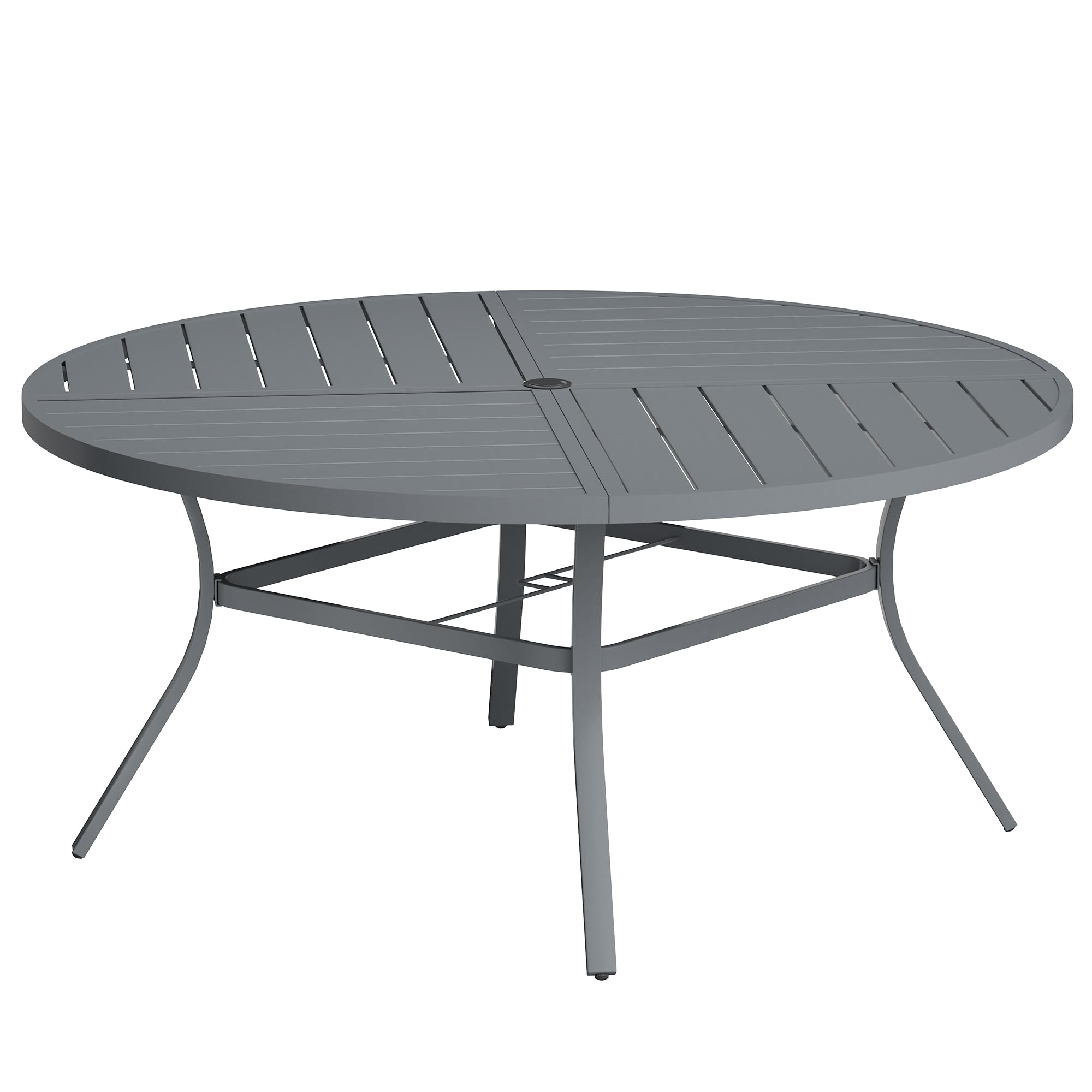 VICLLAX Round Patio Table with Adjustable Umbrella Hole for 8, All Weather Metal Outdoor Dining Table for Lawn Garden, 59.8" Outdoor Coffee Table, Grey Tabletop