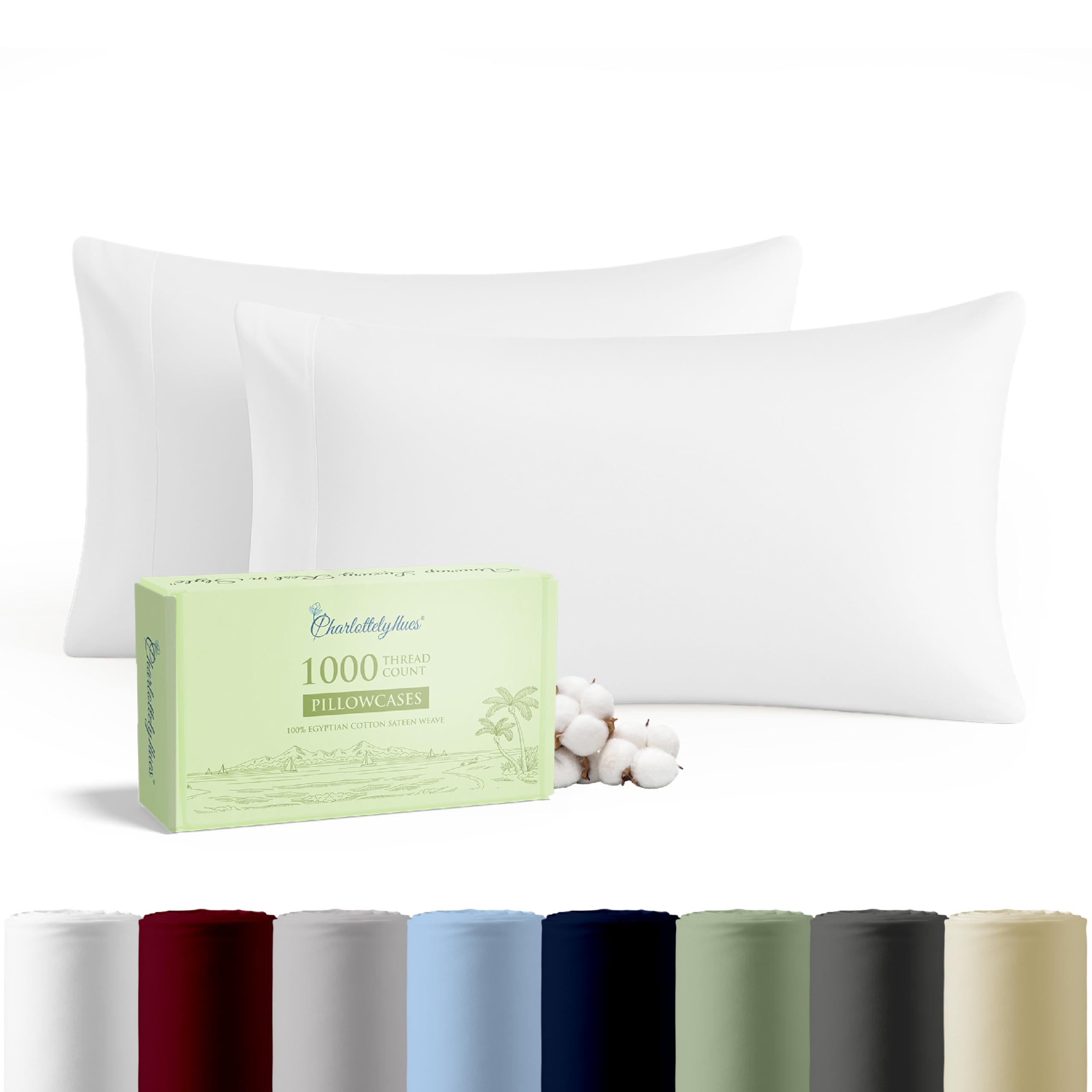 Taies d'oreiller 1000 fils en coton égyptien de qualité hôtelière pour lit luxueux