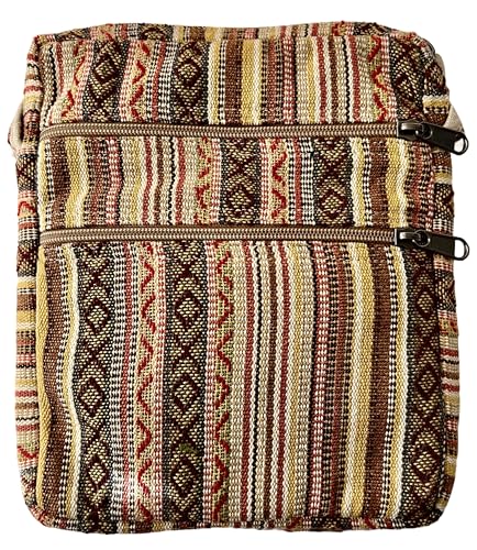 Gurkha Unisex Hemp Crossbody Bag Hippie Patchwork Shoulder 5 Pocket Passport Documents Bag Eco-friendly - Handloomed In Mt. Everest Country Nepal3