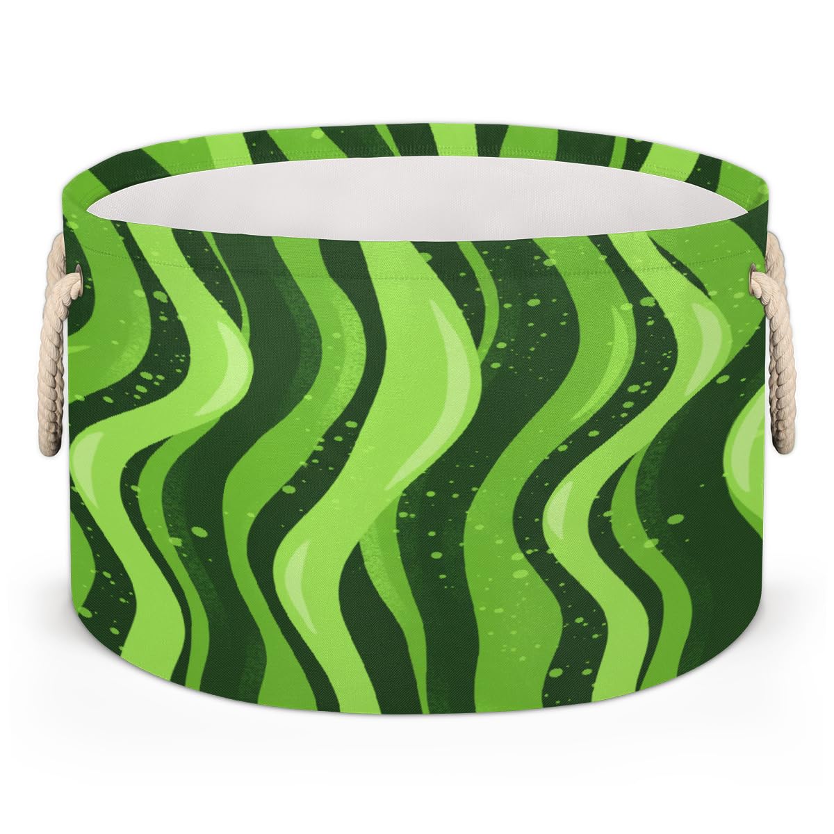 Panier cadeau de naissance rond motif rayures vertes pour jeunes parents