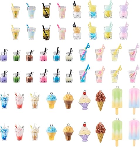 Miniatura 7 de Cheriswelry 54 dijes para botellas de vidrio, de resina, con burbujas, para beber, leche, fruta, té, helado, colgantes con lazo de 0.78 a 1.65