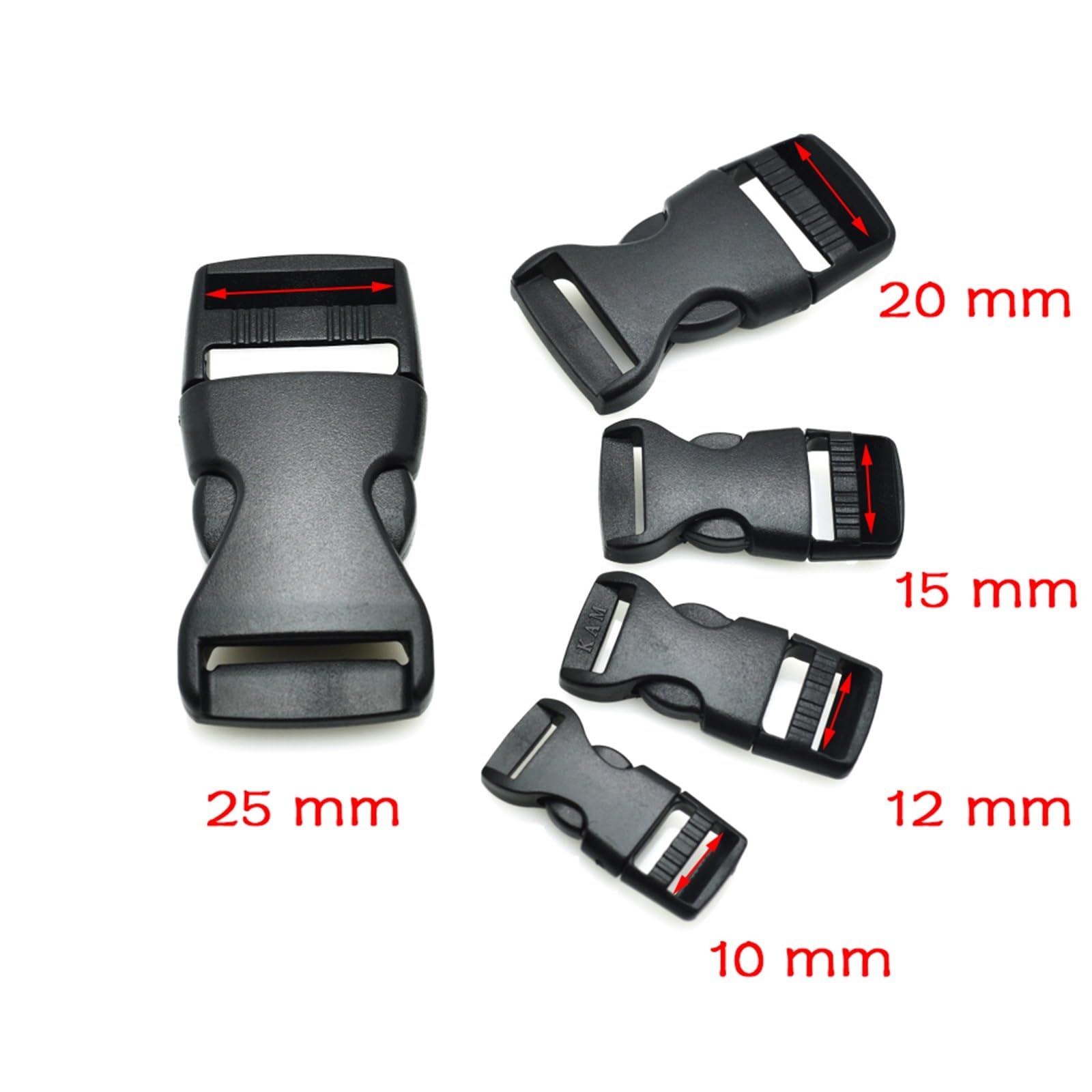 Schnallen und Clips für Rucksäcke 10 Stück for 10–25 mm Gurtband, Kunststoff-Seitenverschluss, Gürtelschnalle for Rucksack, Gepäckgurte, Gurtband, Größe Schwarz