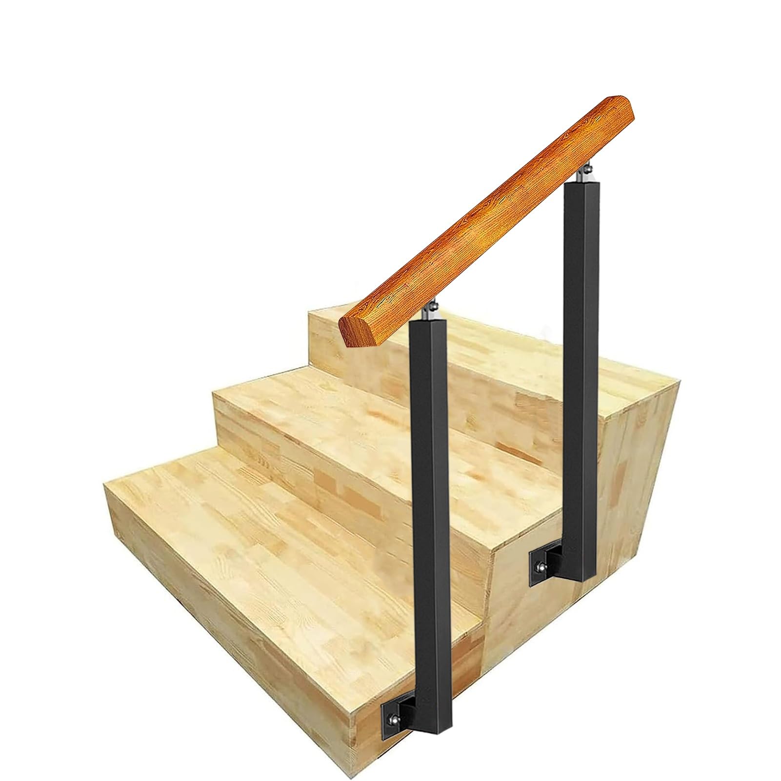 GLDYTVF Adjustable Solid Wood il for 1-3 Steps - Wrought Iron Safety Grab Rail for Outdoor Porch & Stair Support 85cm Height 110cm Length - Perfect for Side Walls
