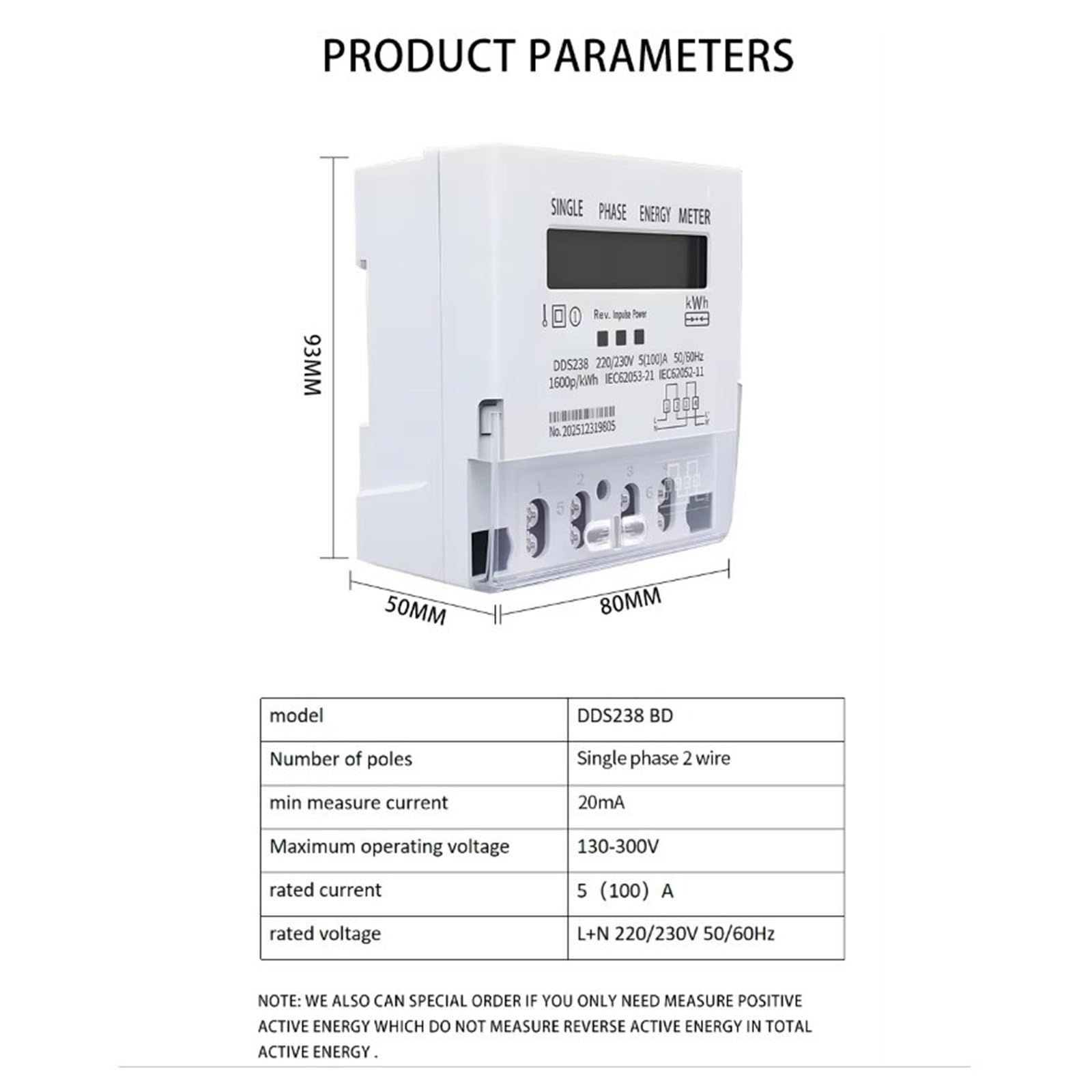 Contatore di energia Monofase 2 fili, 220/230 V, 5-100 A, 50/60 Hz | Guida Din KWH Wattora LCD Contatore di energia bidirezionale(3pcs)