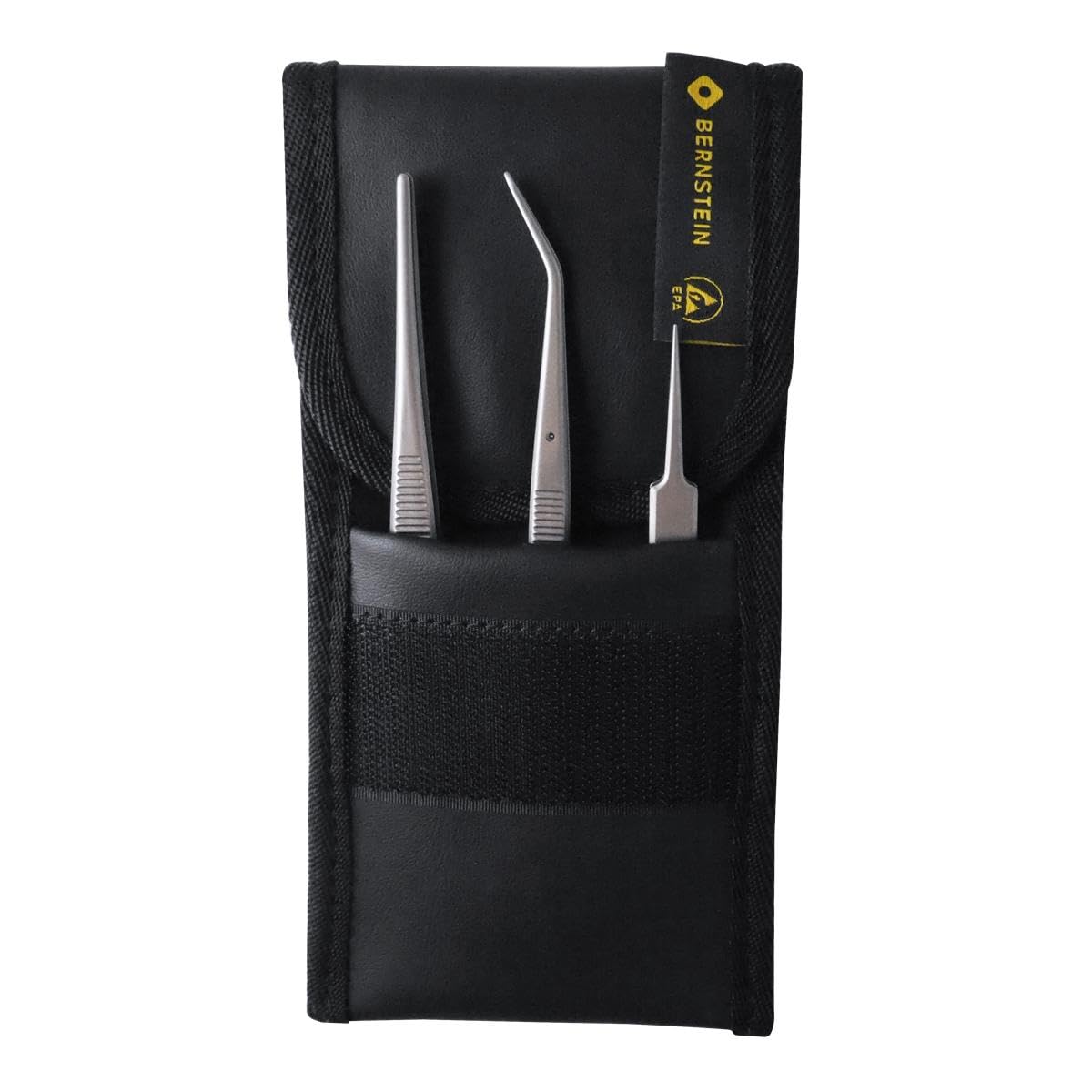 BERNSTEIN TITAN juego de pinzas 3 piezas con estuche | Pinzas finas antimagnéticas, resistentes a los ácidos, repelentes a la soldadura | Pinzas