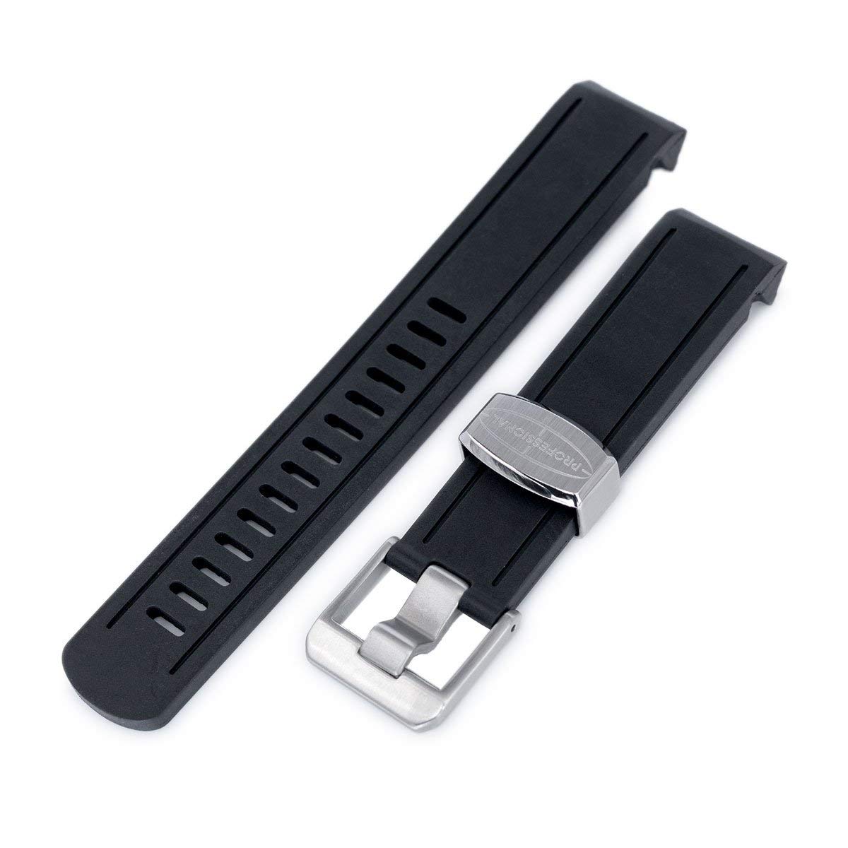 20 mm Crafter Blue - Black Curved Rubber Watch Strap for Seiko Sumo SBDC001