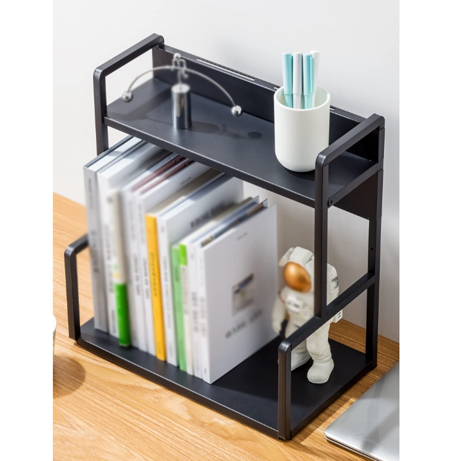 HASMI Libreria Libreria da scrivania a 2 livelli, organizer da scrivania in metallo for camera da letto, bagno, cucina, dormitorio, nero Organizzare i libri (Size : L40*D22*H41.5cm)