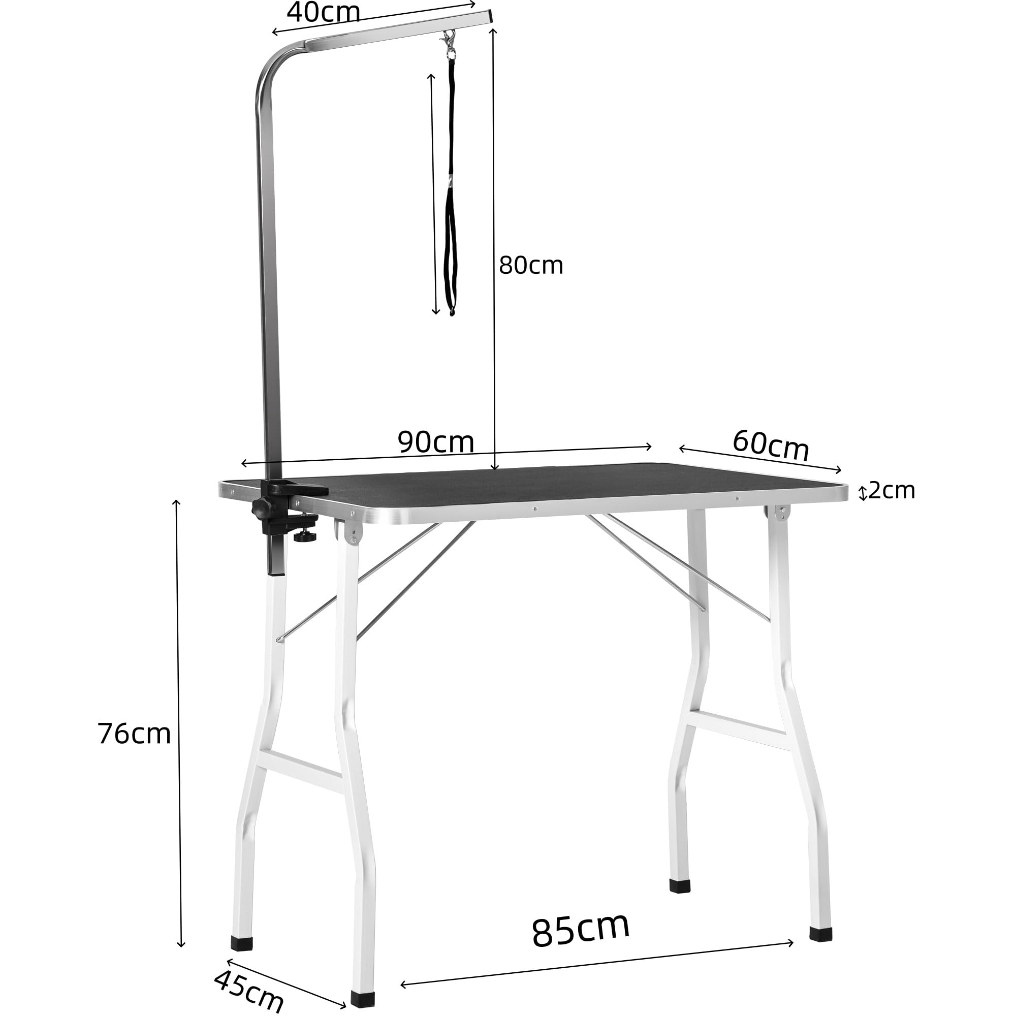 Höhenverstellbarer Faltbarer Haustierpflegetisch mit Arm & Leine, Professioneller Trimmtisch für Kleine bis Mittelgroße Hunde, Klappbarer Grooming Tisch 90x60x76 cm Schwarz