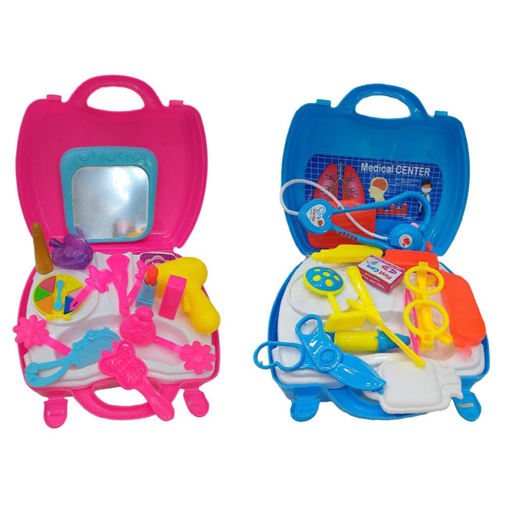 Toys Shoyes - Kids Toys Plastics Suitcase Beauty Set for Girls | Makeup Kit for Doll Girls Cosmetic Set | Kids Make Up Kit Toy Beauty Kit for Children Girls - 3-12 Years and Up & Doctor Set Suitcase