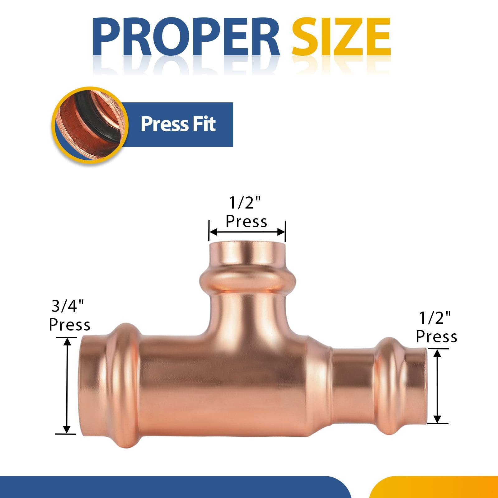 Paquete de 100 conectores en T reductores de cobre GUOFIS, 3/4" P x 3/4" P x 1/2", conector en T reductor de presión para plomería, conector de tres vías para derivación de transición de tamaño de t