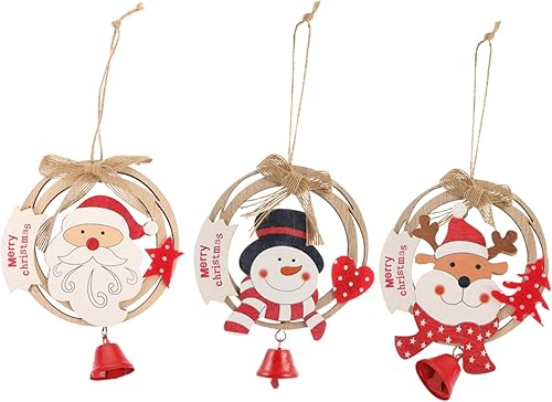 ABOOFAN Letrero de puerta de Navidad, 3 piezas, adorno de campanas de Navidad, corona de madera, cascabel de Navidad