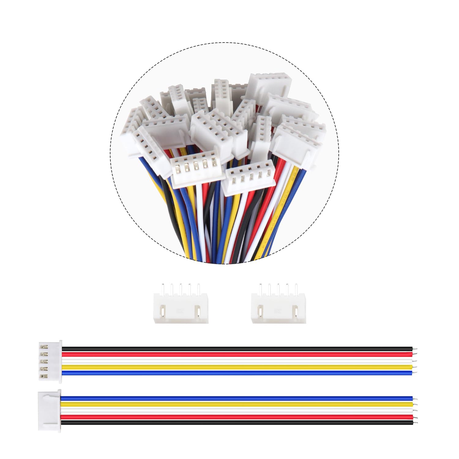 20 Par 5-Pinowych Złączy JST 2.54 XH, Mini Micro 5-Pinowe Złącze Męskie JST z Kablem 150mm 22AWG i Złączem Żeńskim