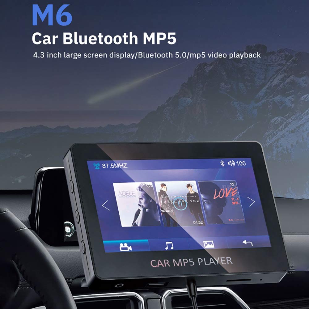 ELGE Lecteur MP5 de Voiture Bluetooth 5.0 éMetteur FM Support TF U Disque Lecteur de Musique Lecteur de Voiture Voiture éLectronique pour Voitures M6