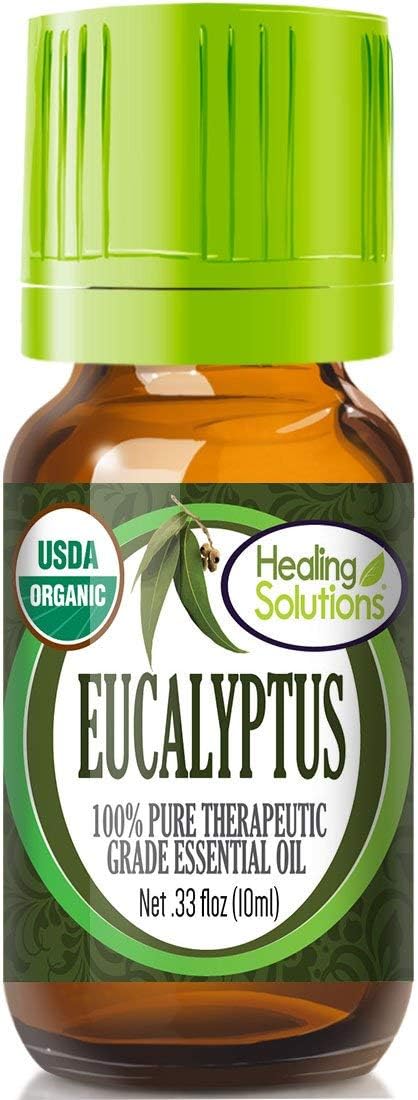 Healing Solutions Organic Eucalyptus Essential Oil (10ml/0.33 oz), Undiluted & Pure Eucalyptus Oil for Hair, Skin & Diffuser
