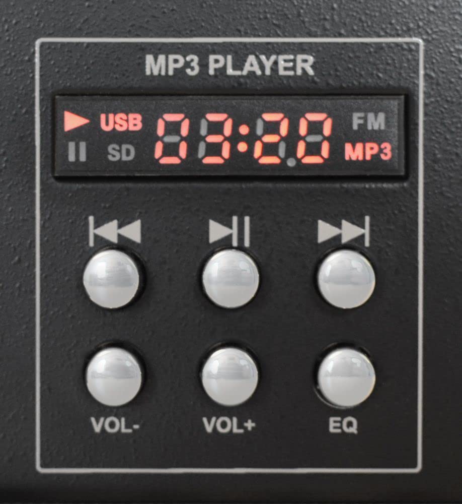 Mezclador SkyTec STM-3020 de 3 canales con reproductor MP3 USB, salida de auriculares con control de volumen, 2 entradas para micrófono, 3 canales con entrada line/phono, función talk over, negro