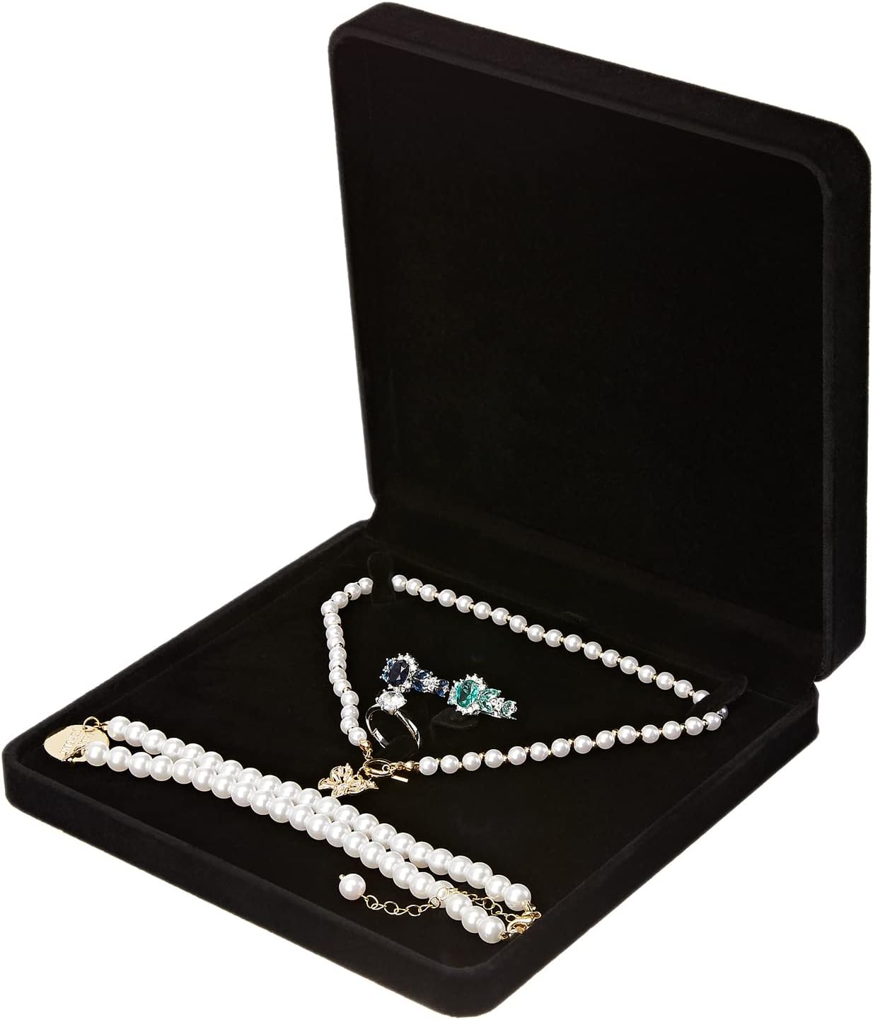 Velvet Jewelry Set Box, Velvet Gift Box for Bracelet Necklace Earring Ring (Black)
