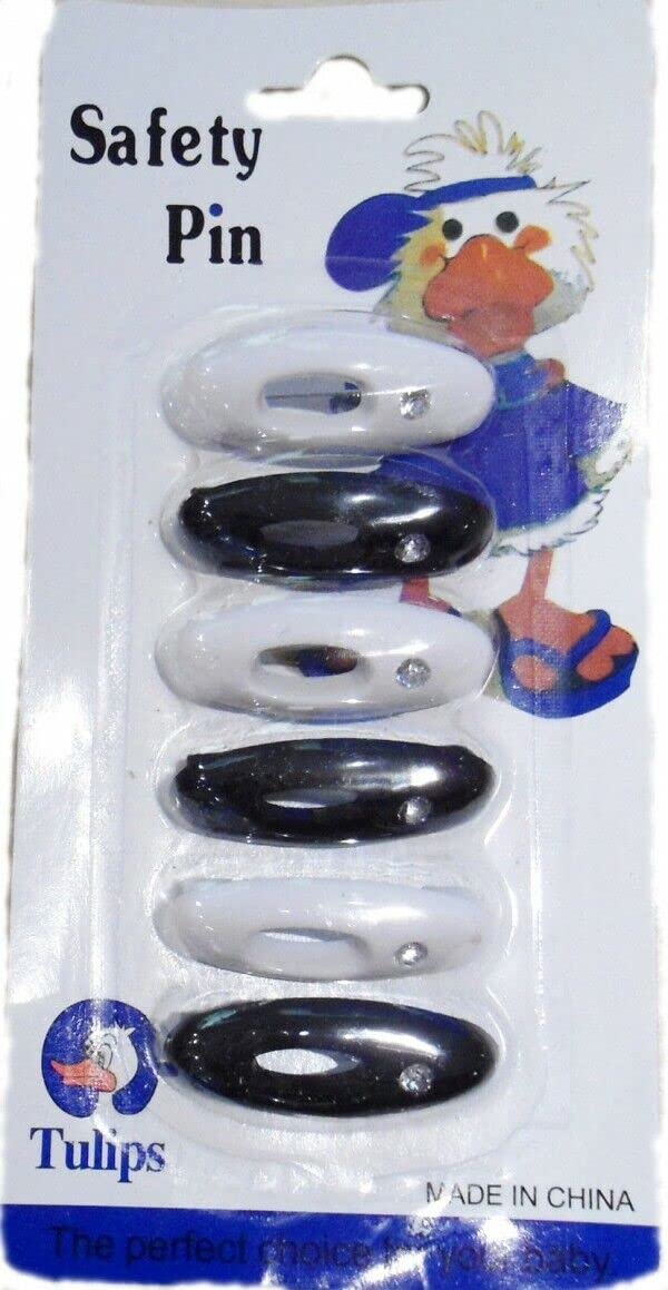 Shoes Lane Design 3 Black & White (6Pc) Assorted Snag Free Safety Pins Hijab Clips Scarf Pin Brooch (Design 3 Black & White (6Pc))