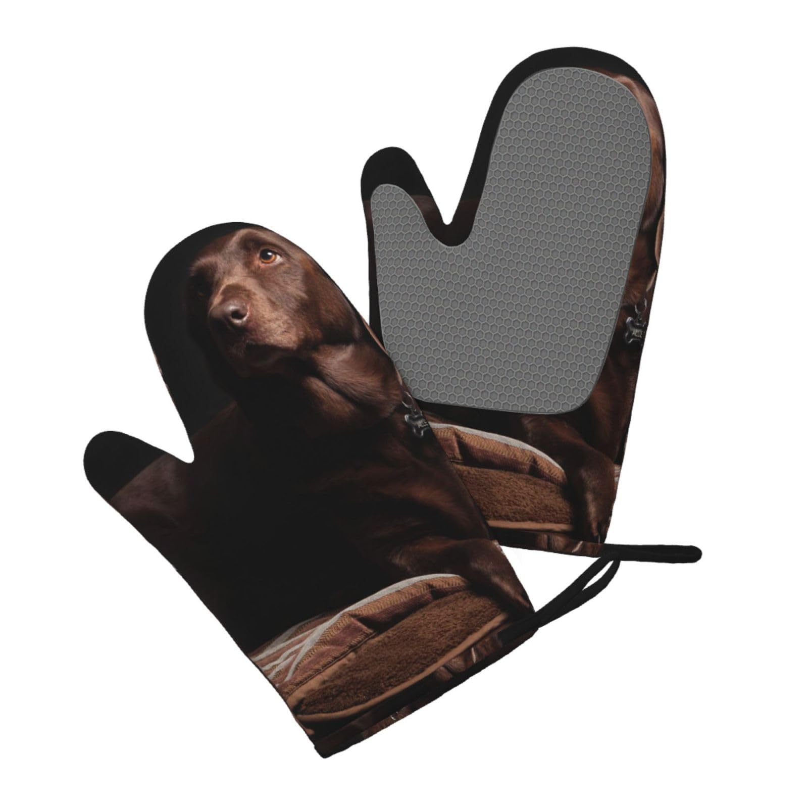 Silicone Oven Mitts Set 2PCS, Brown Labrador Retriever Printed Heat Resistant Non-Slip Silicone Oven Gloves for Kitchen Cooking Baking Microwave